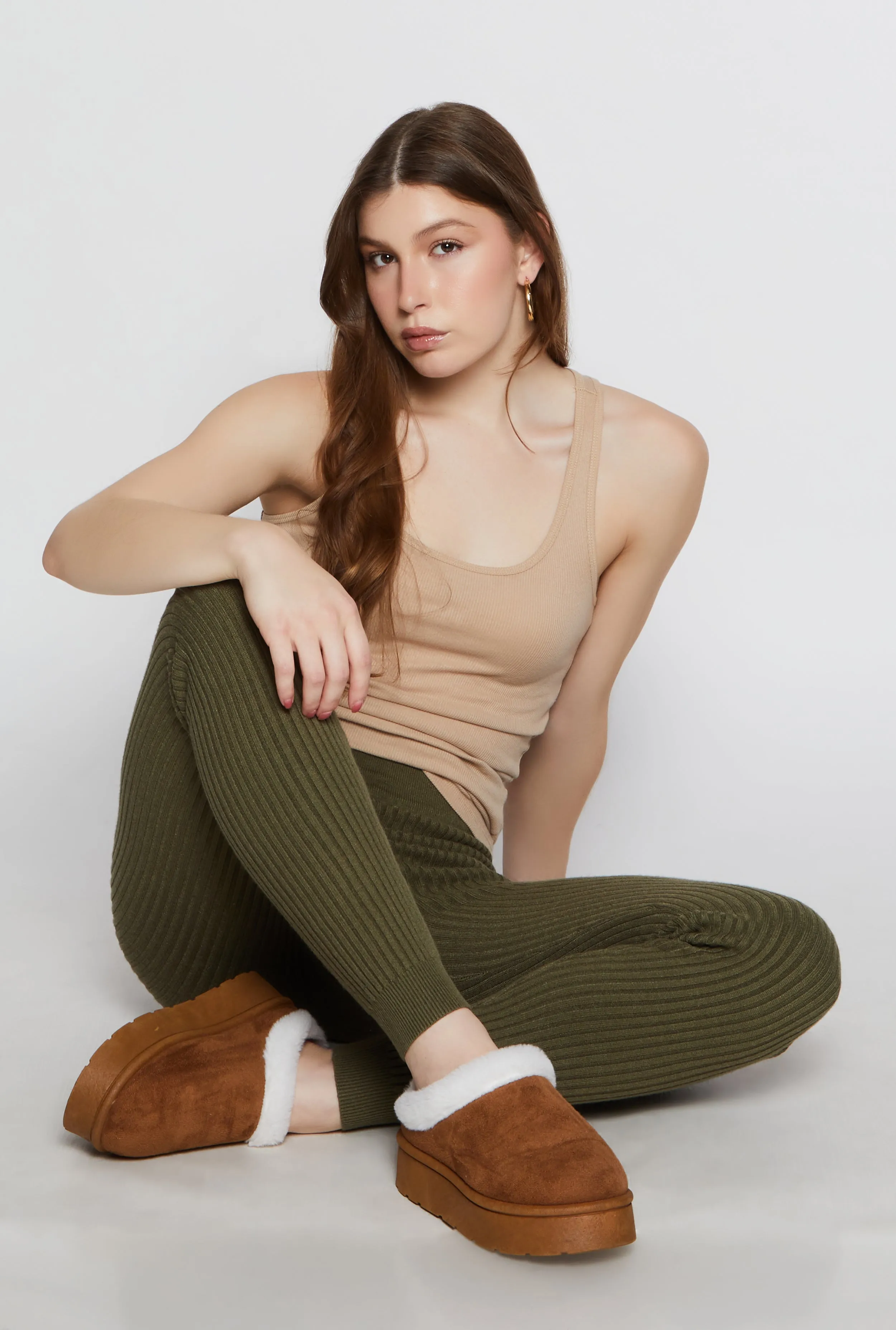 Brushed Knit Shadow Stripe High Waist Leggings sold by Rainbow