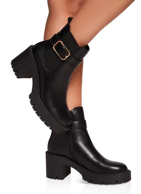 Buckle Detail Lug Sole Booties sold by Rainbow