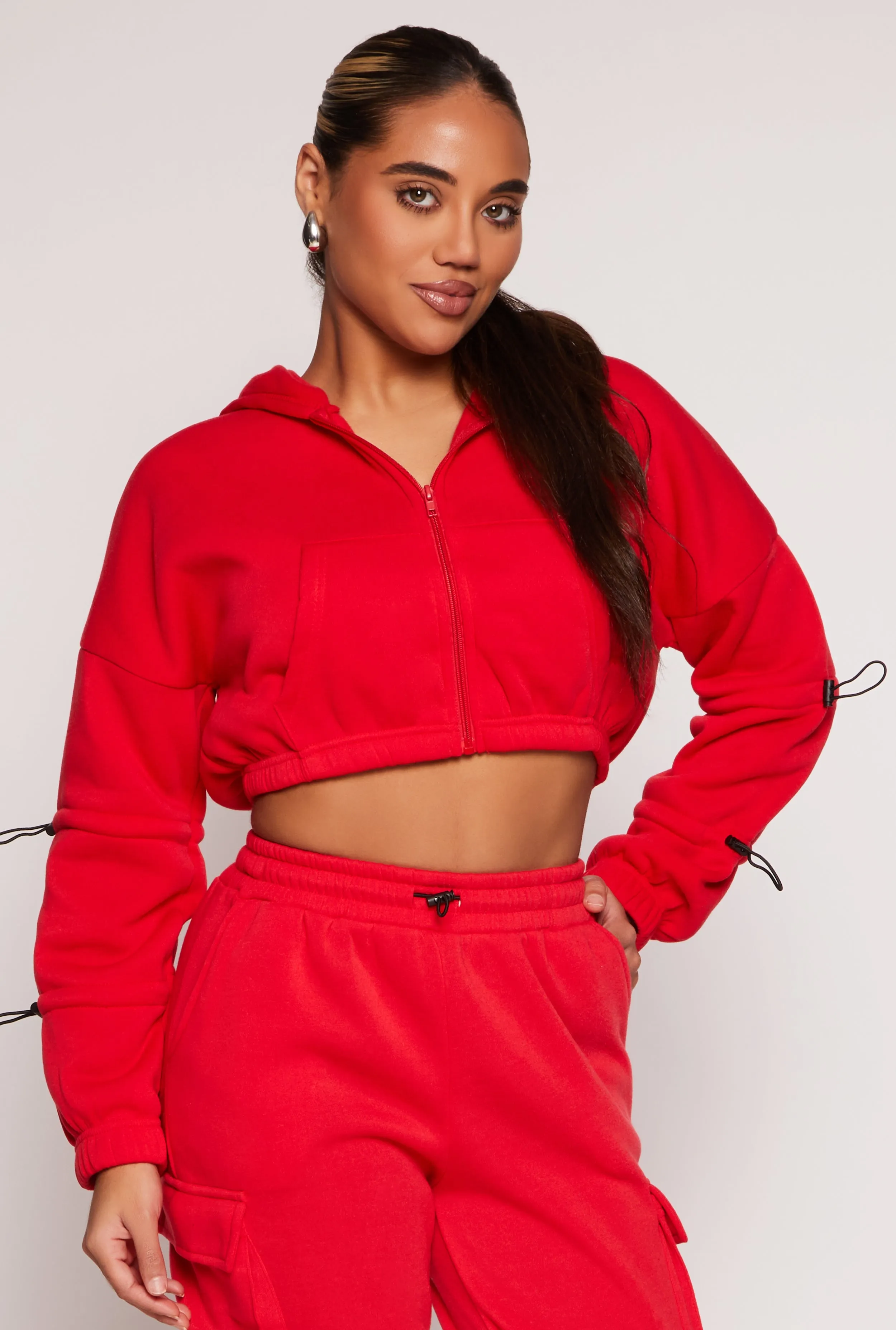 Toggle Drawstring Cropped Zip Front Hoodie sold by Rainbow
