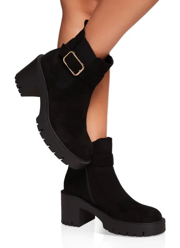 Buckle Detail Lug Sole Booties sold by Rainbow