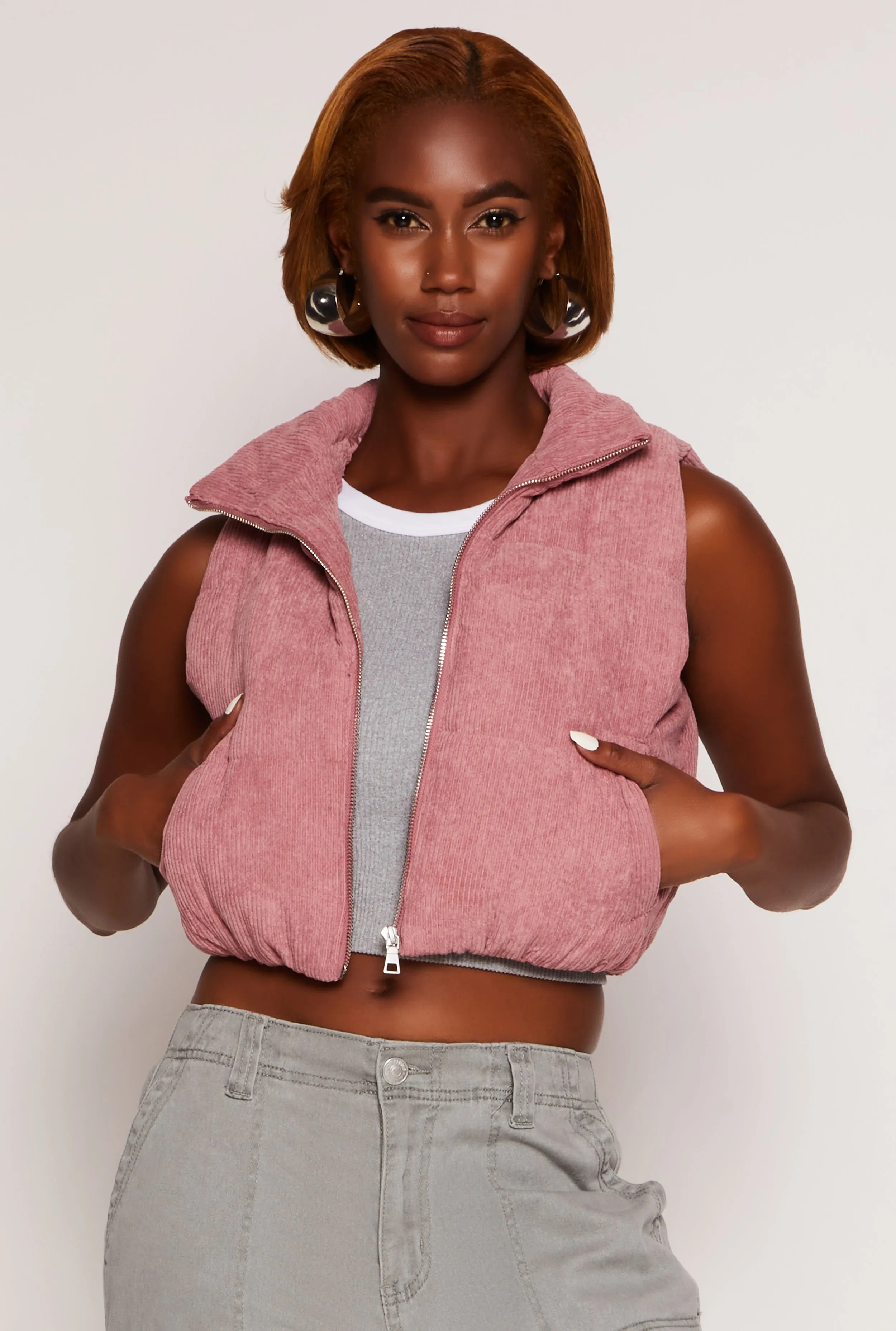 Corduroy Zip Front Cropped Puffer Vest sold by Rainbow