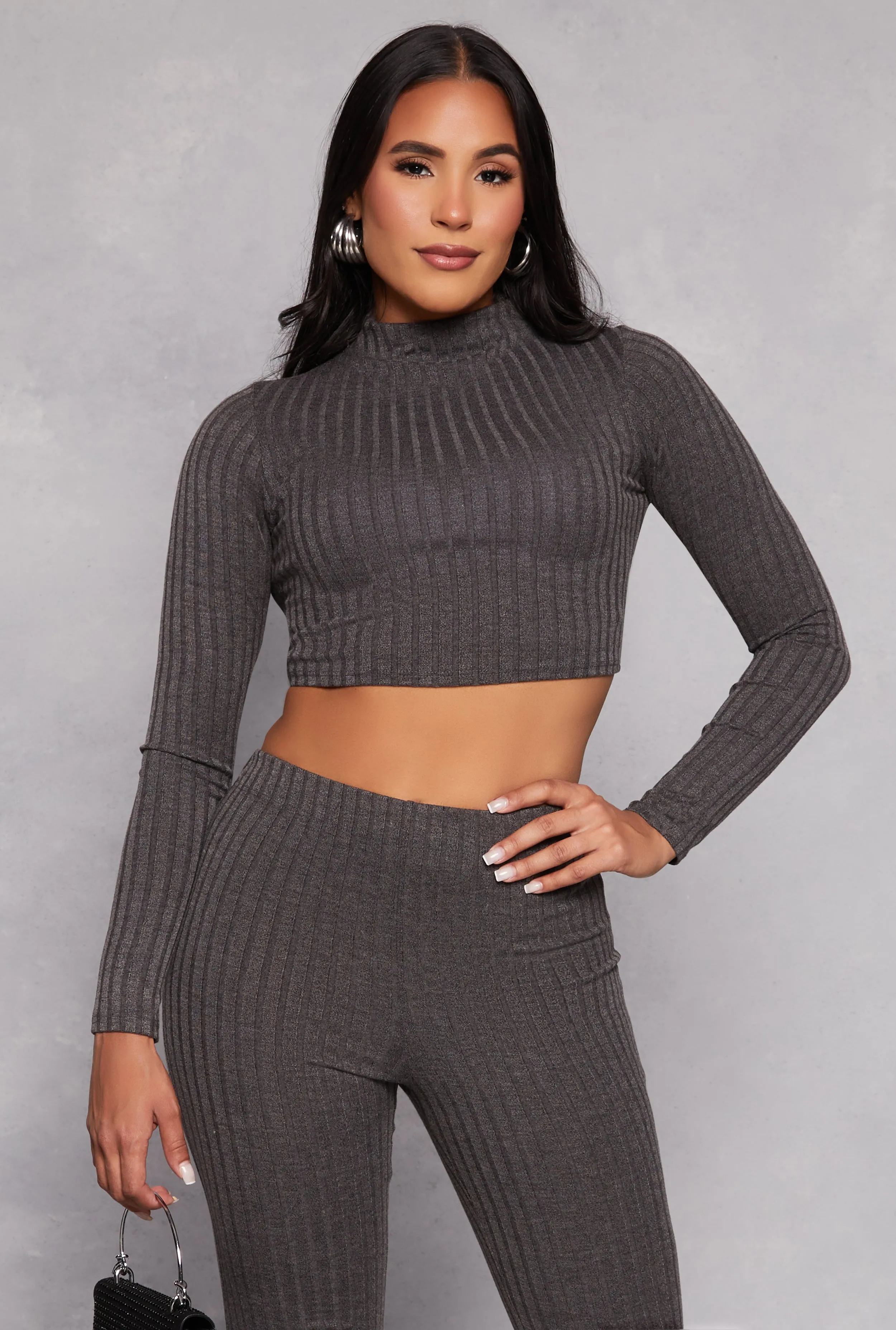 Ribbed Knit Mock Neck Crop Top sold by Rainbow
