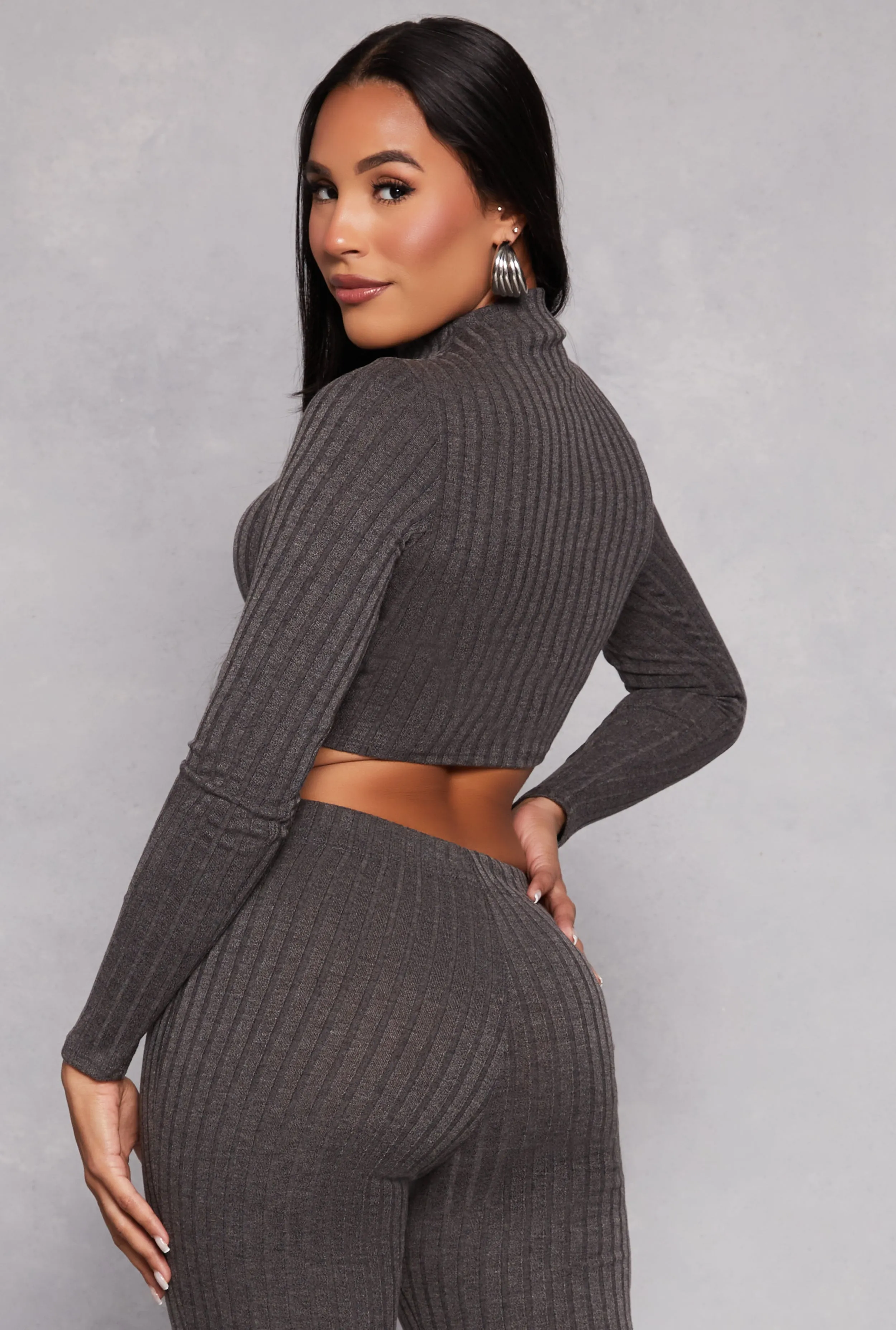 Ribbed Knit Mock Neck Crop Top sold by Rainbow product image thumbnail 3