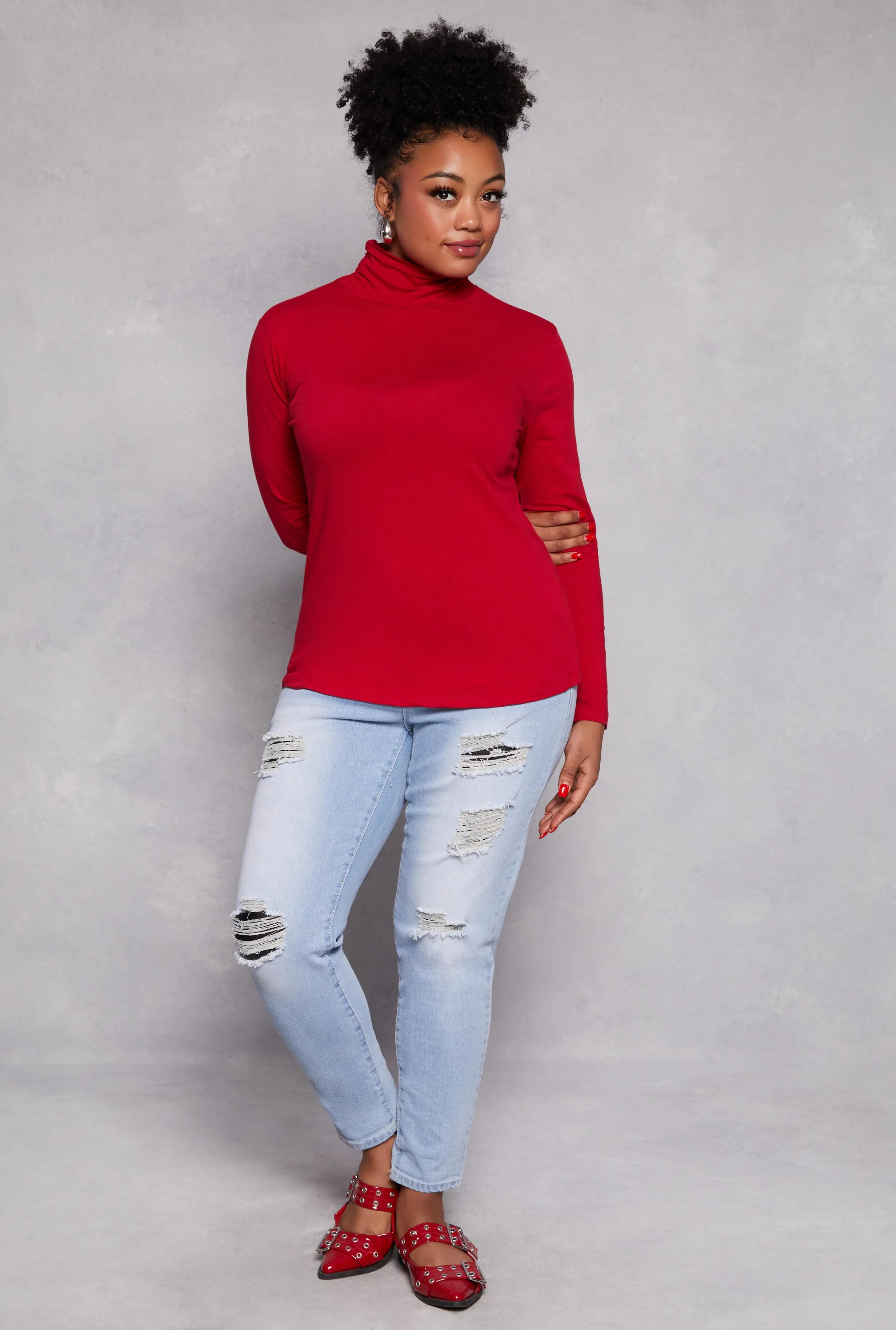 Plus Size Ruched Mock Neck T Shirt sold by Rainbow product image thumbnail 2