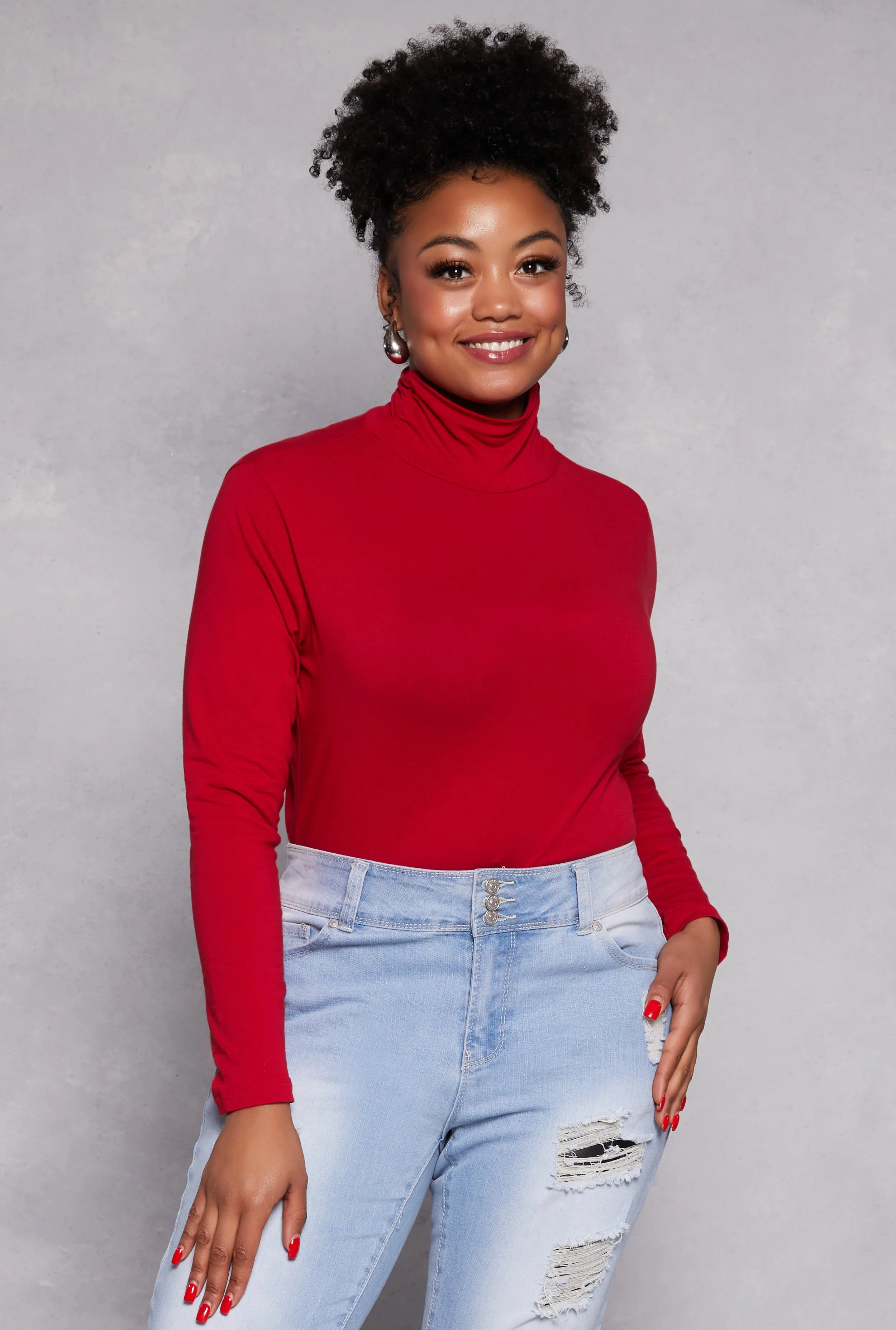 Plus Size Ruched Mock Neck T Shirt sold by Rainbow