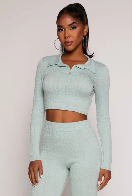 Textured Knit Long Sleeve Crop Top sold by Rainbow