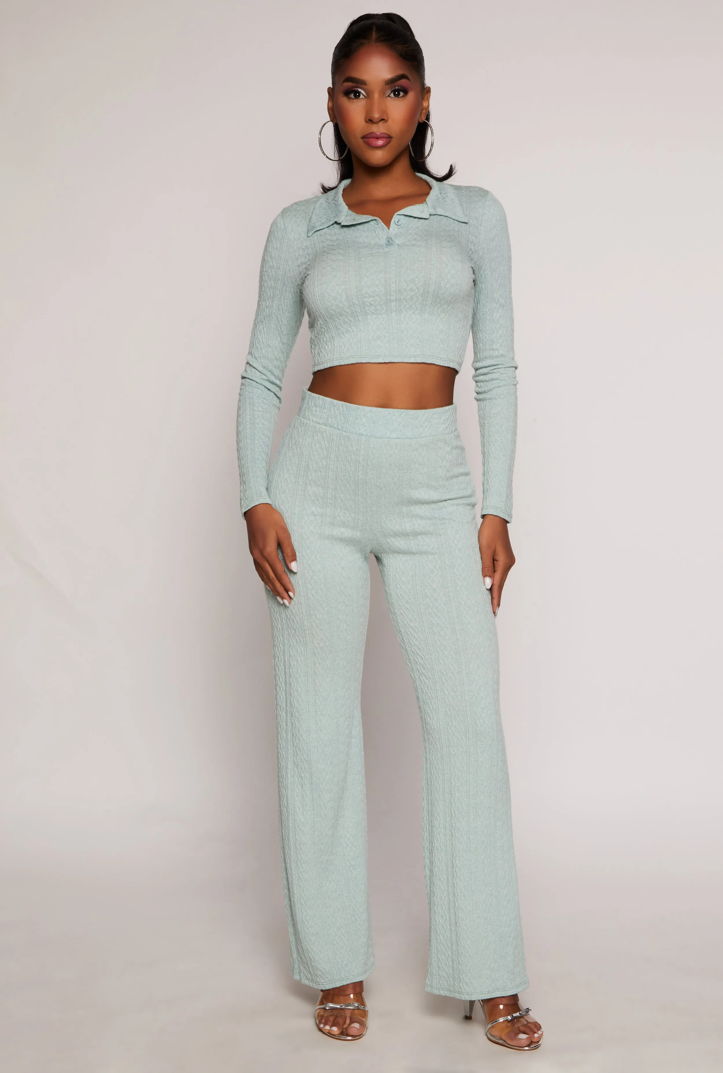 Textured Knit Long Sleeve Crop Top sold by Rainbow product image thumbnail 2
