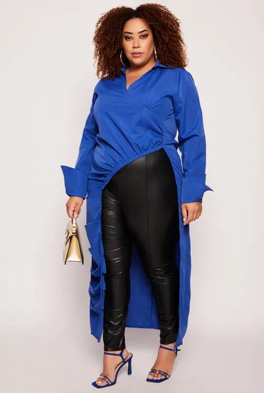 Plus Size Collared Asymmetrical Maxi Top sold by Rainbow