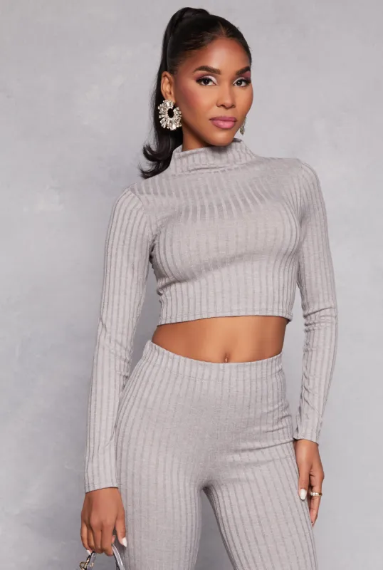 Ribbed Knit Mock Neck Crop Top sold by Rainbow