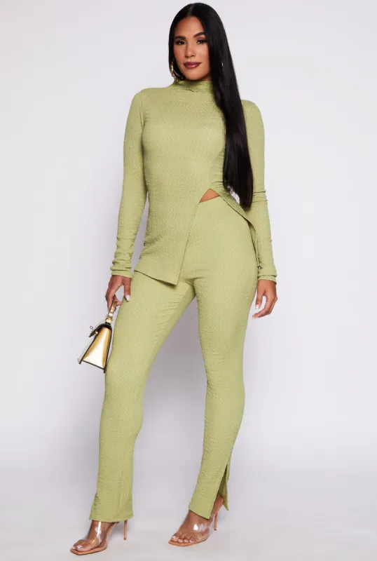 Textured Knit Slit Hem Pull On Pants sold by Rainbow