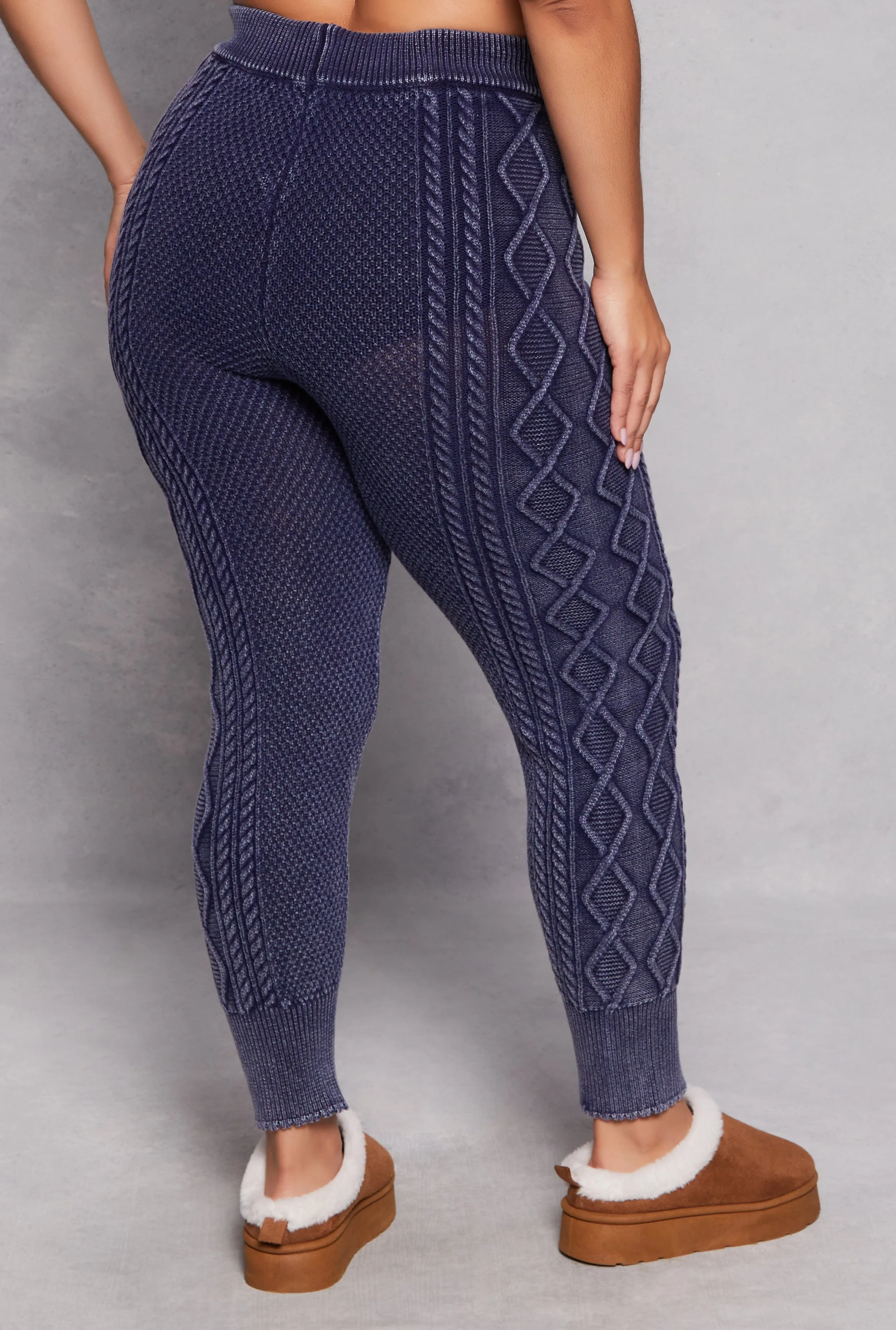 Plus Size Acid Wash Cable Knit High Waist Pants sold by Rainbow product image thumbnail 3