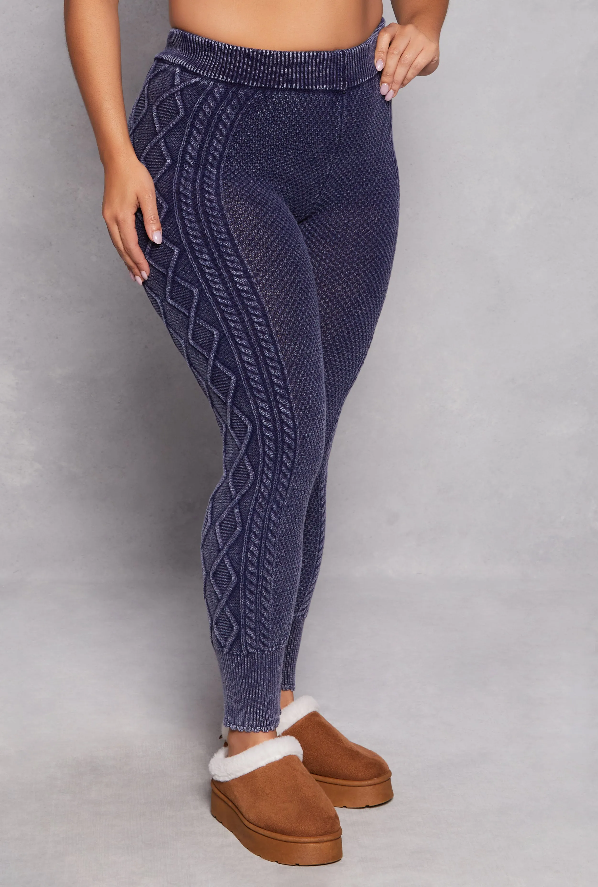 Plus Size Acid Wash Cable Knit High Waist Pants sold by Rainbow product image thumbnail 2