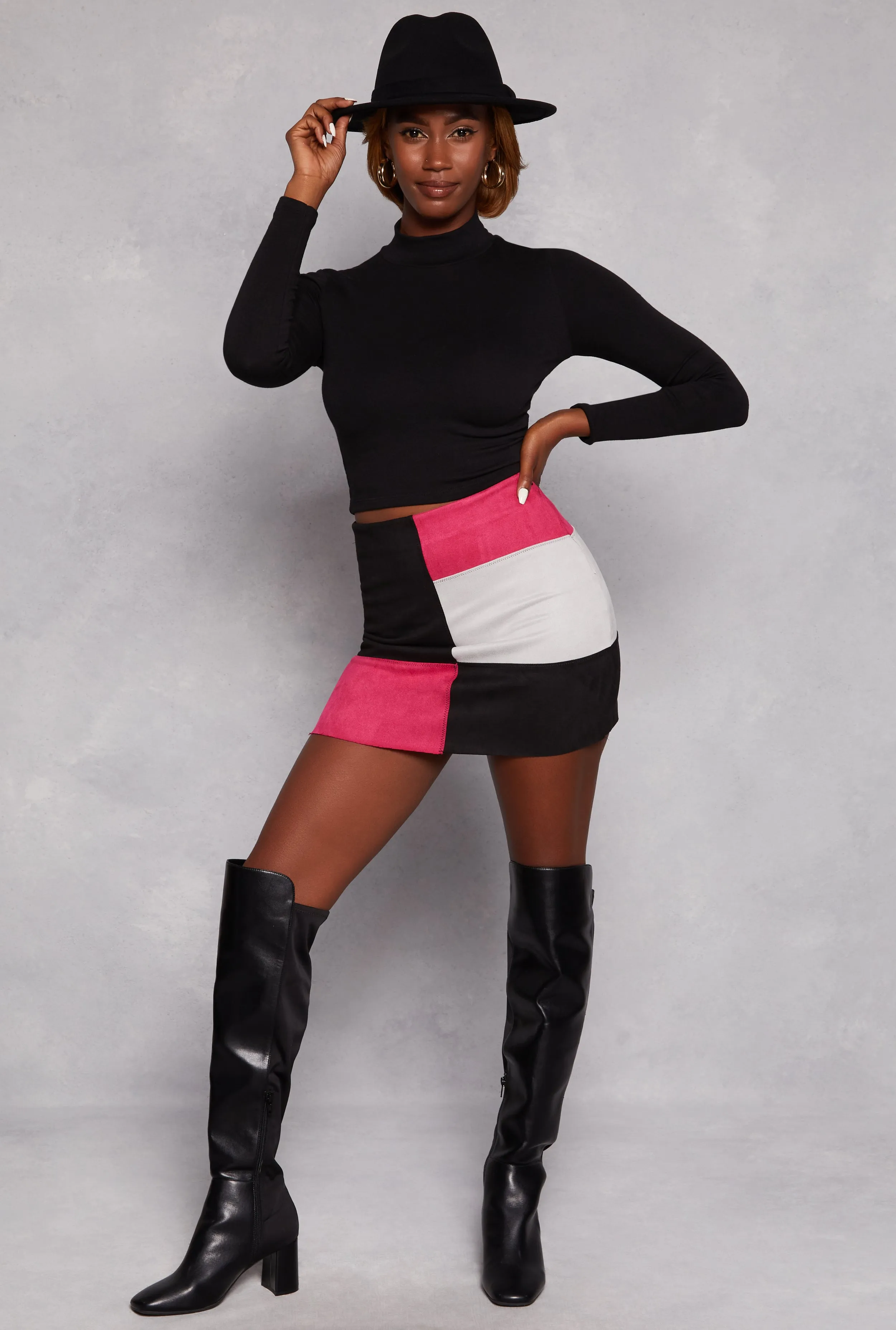 Faux Suede Color Block Mini Skirt sold by Rainbow