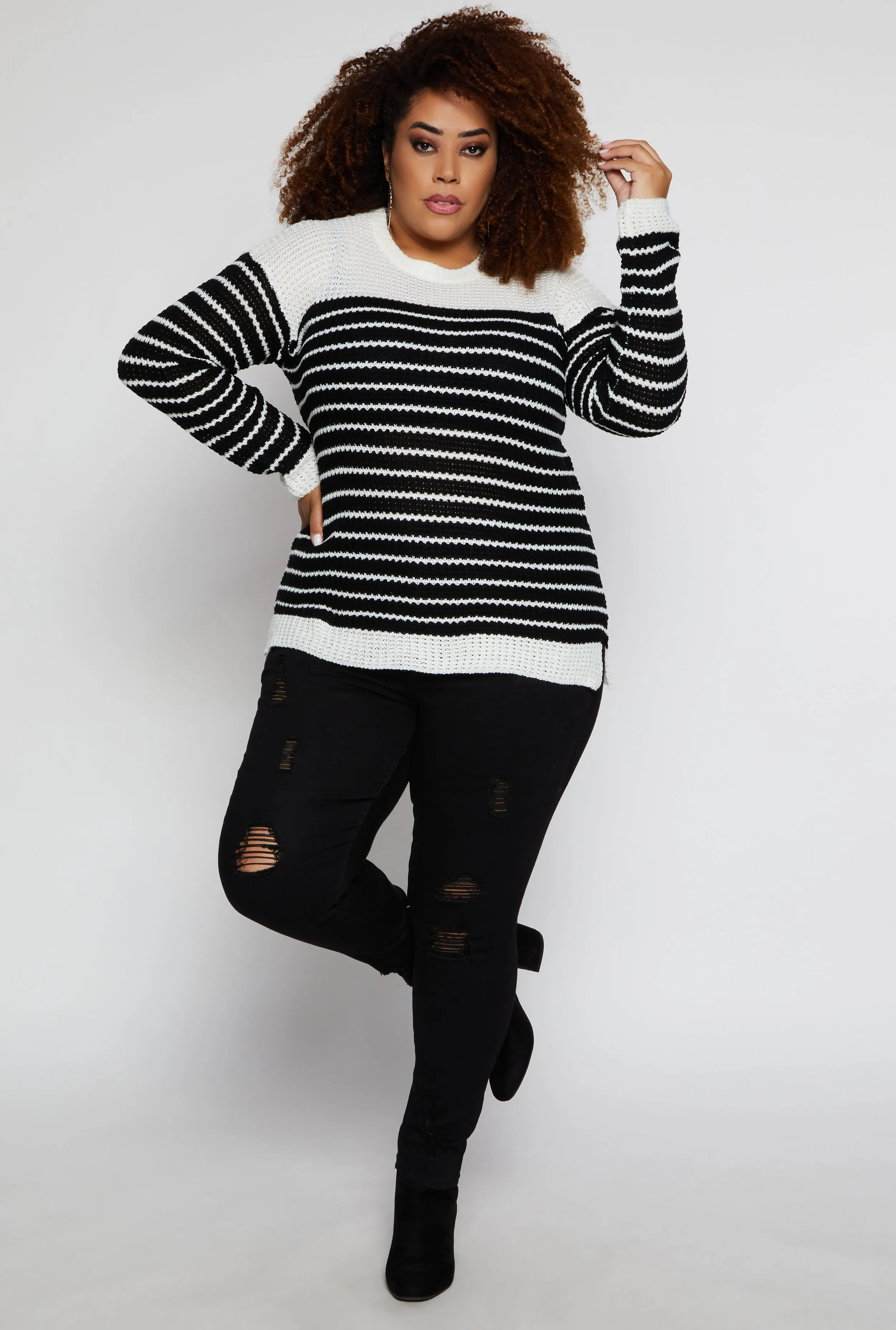 Plus Size Crew Neck Striped Sweater sold by Rainbow product image thumbnail 2