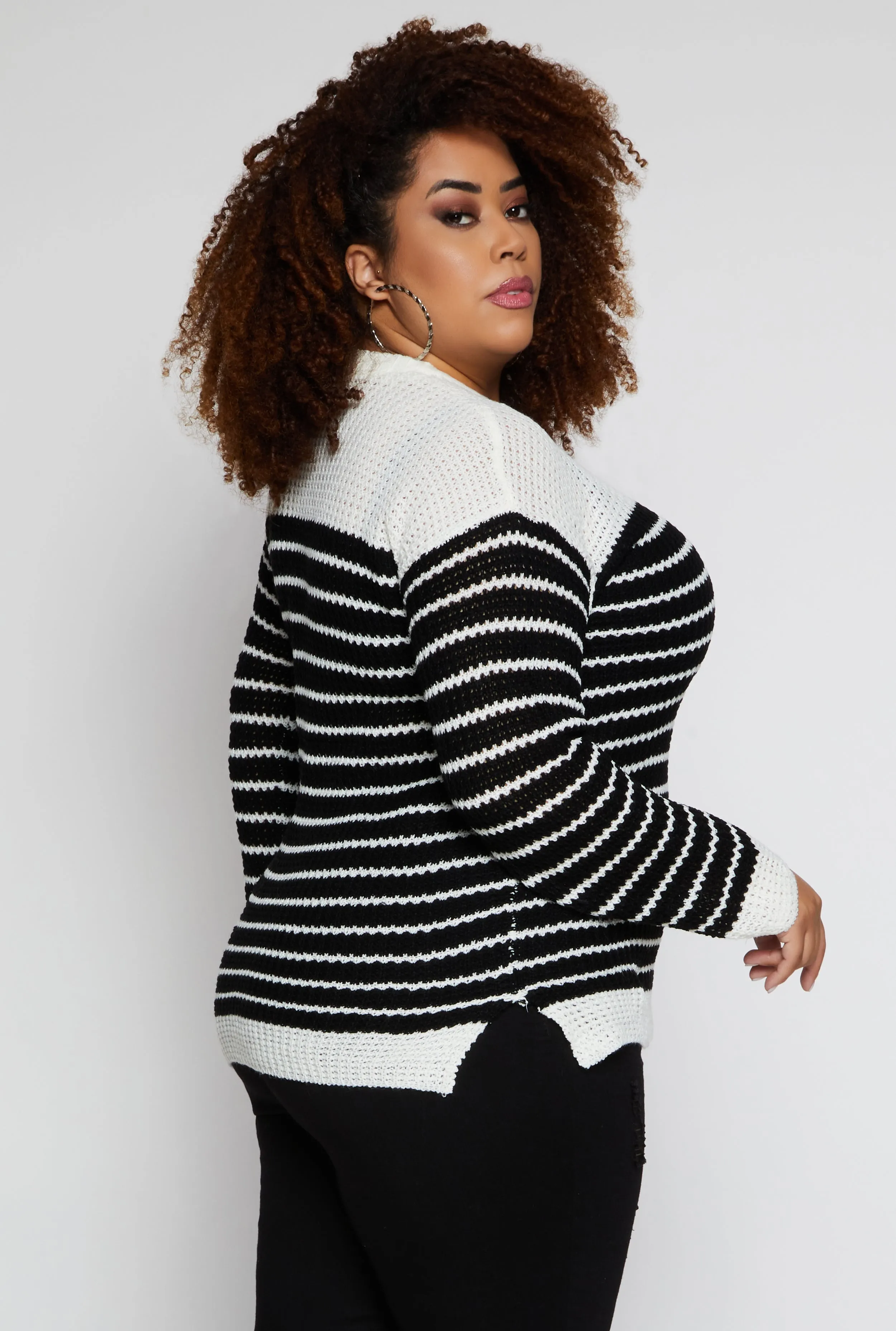 Plus Size Crew Neck Striped Sweater sold by Rainbow product image thumbnail 3