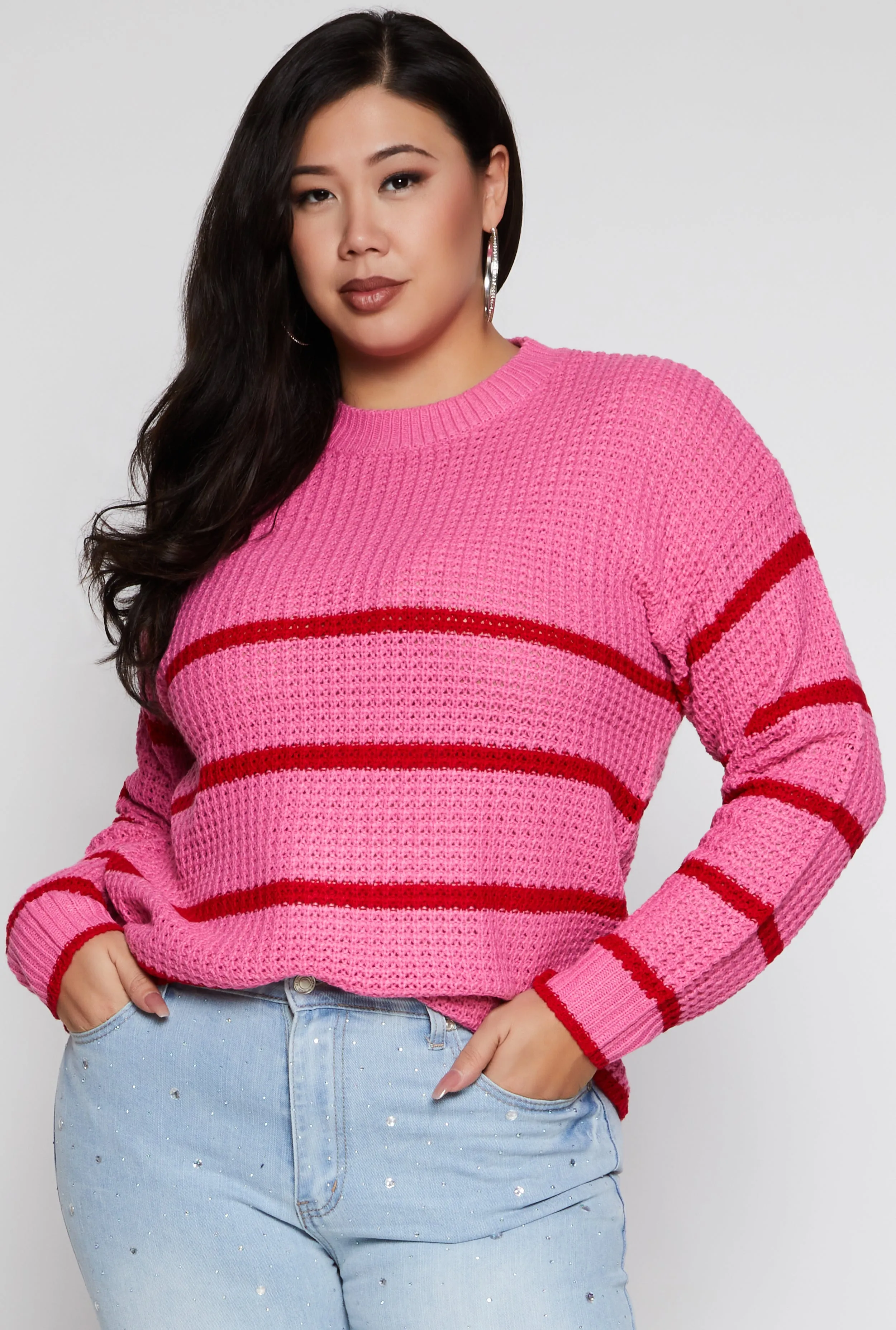 Plus Size Striped Crew Neck Sweater sold by Rainbow