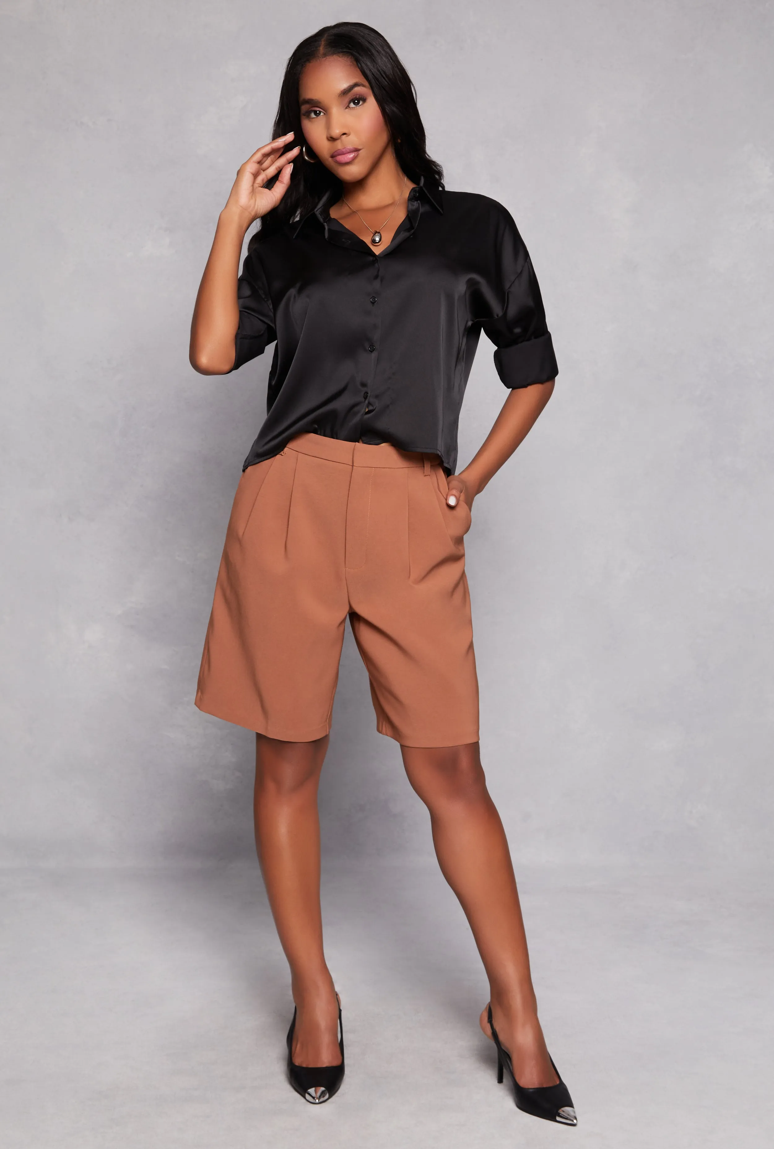 Iris Crepe Knit Pleated Shorts sold by Rainbow