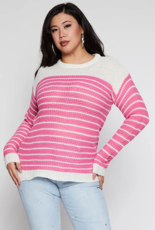 Plus Size Crew Neck Striped Sweater sold by Rainbow