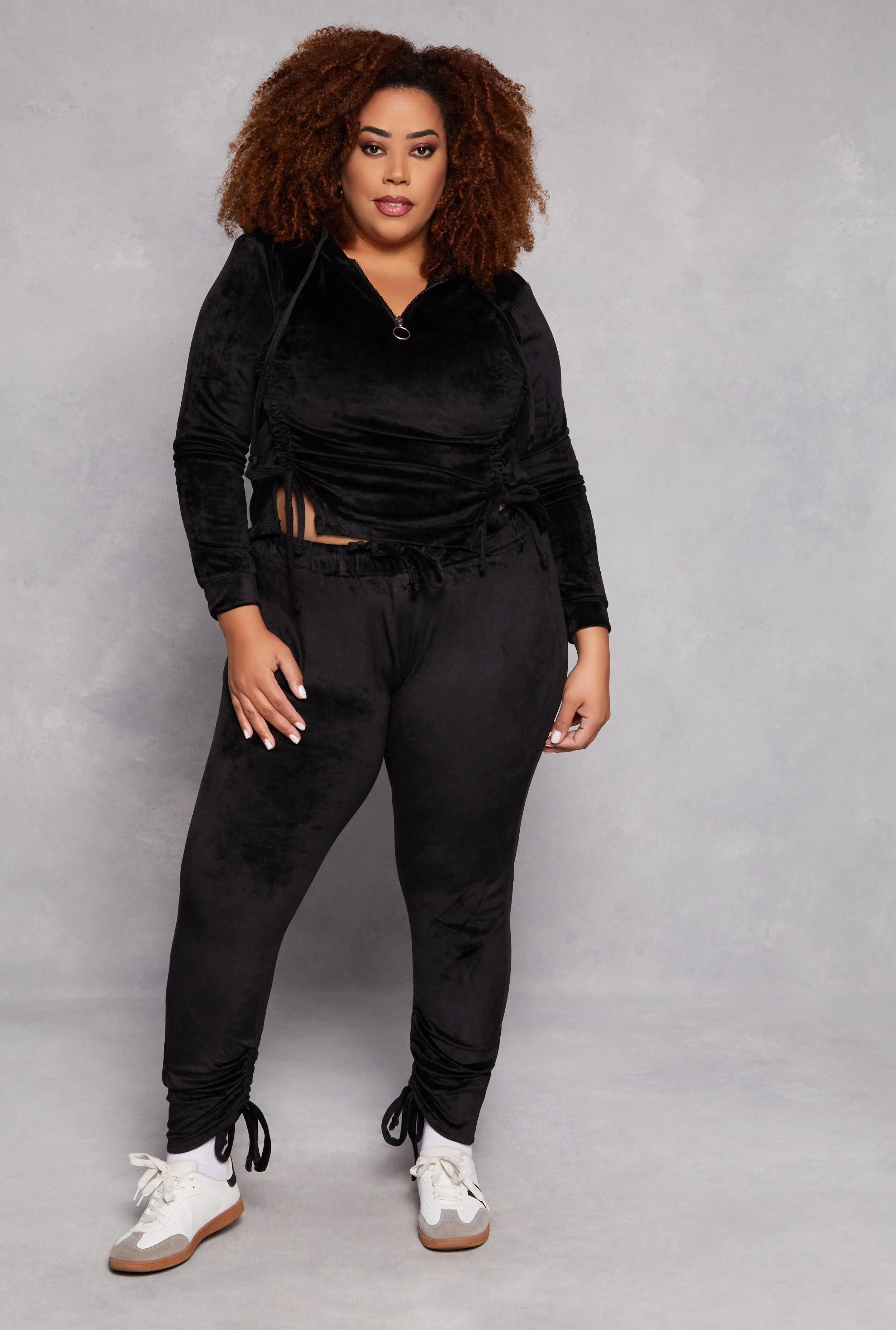 Plus Size Velour Ruched Half Zip Hoodie sold by Rainbow product image thumbnail 2