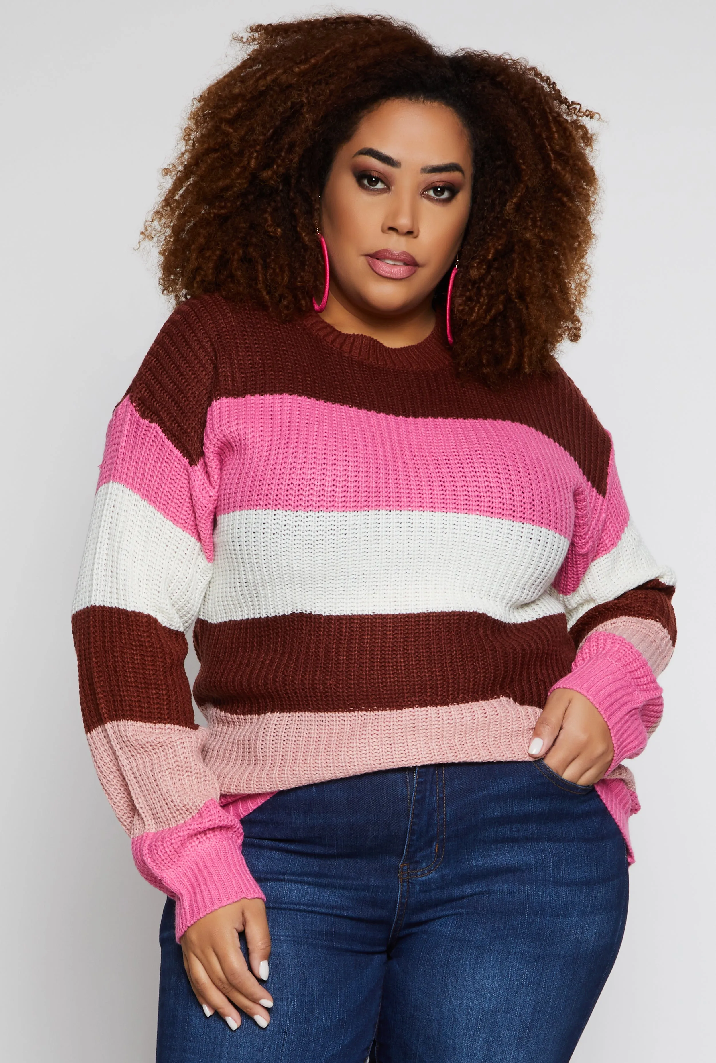 Plus Size Color Block Stripe Sweater sold by Rainbow