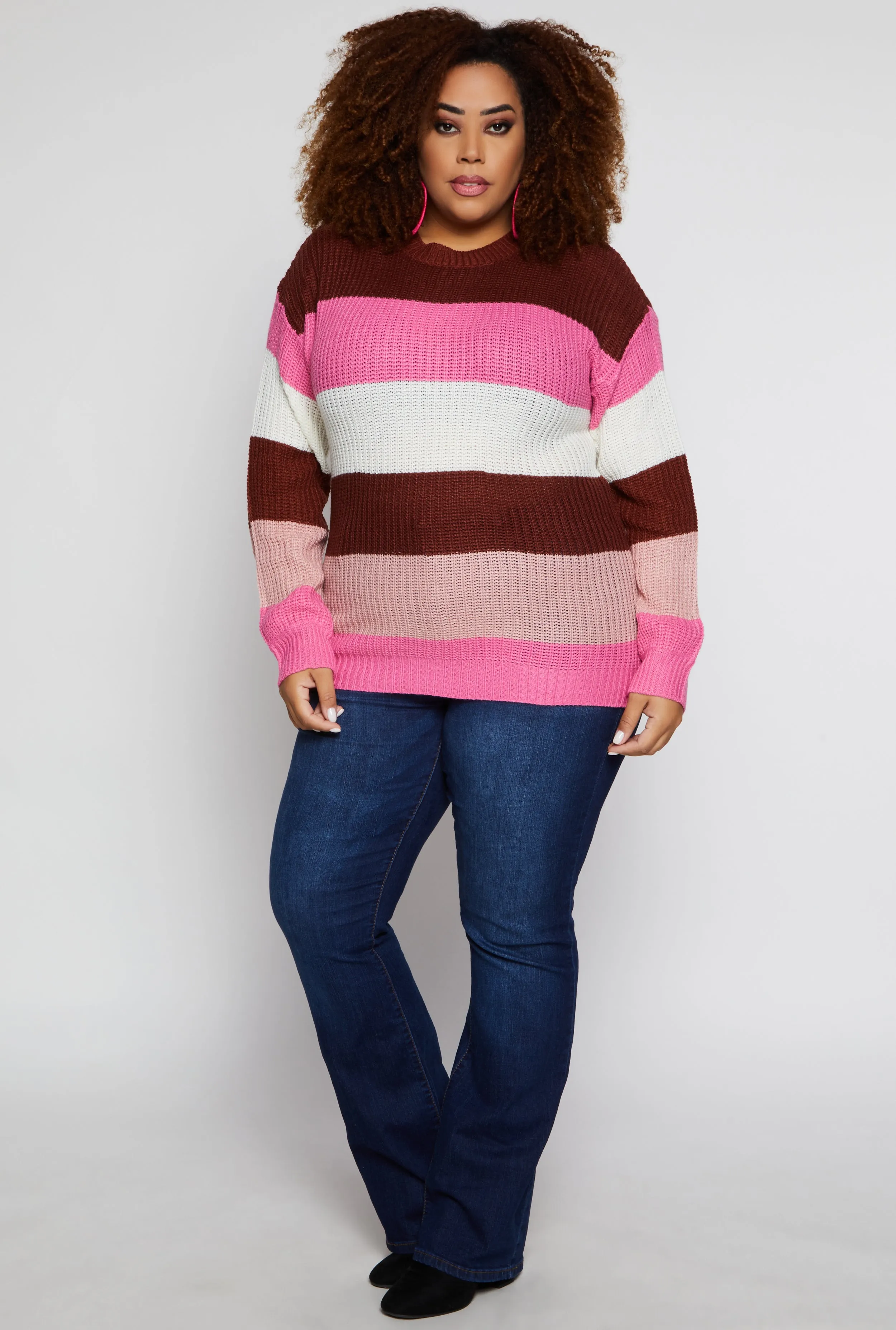 Plus Size Color Block Stripe Sweater sold by Rainbow product image thumbnail 2