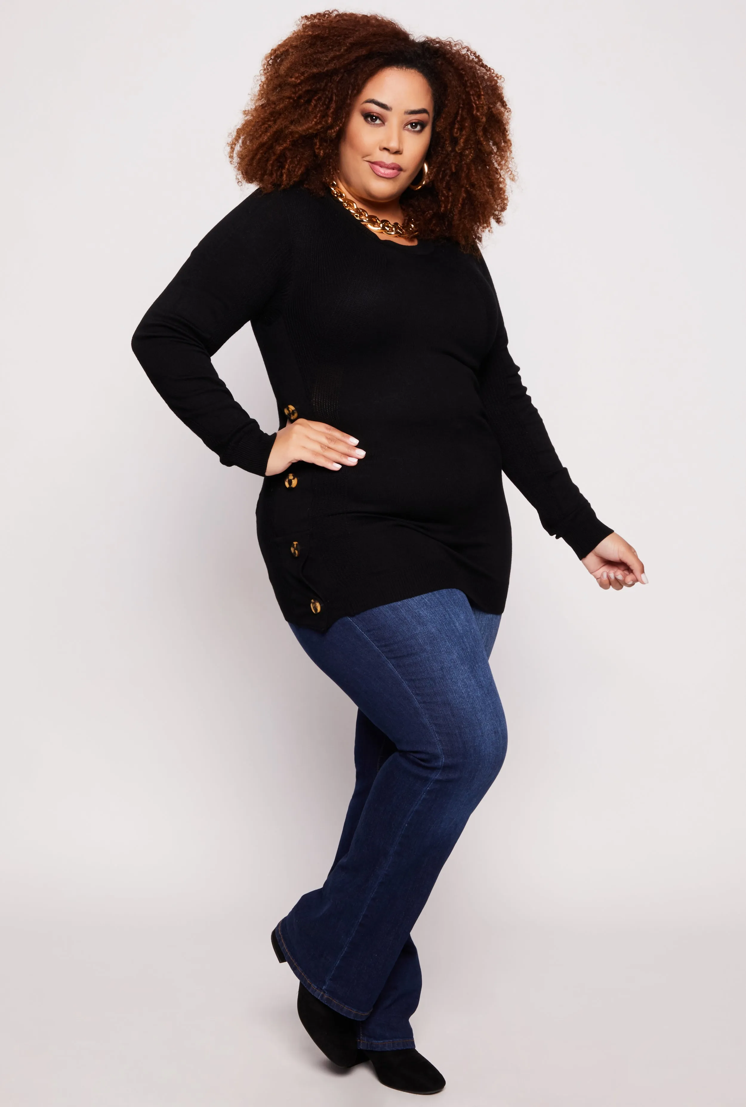 Plus Size Button Detail Side Sweater sold by Rainbow product image thumbnail 2