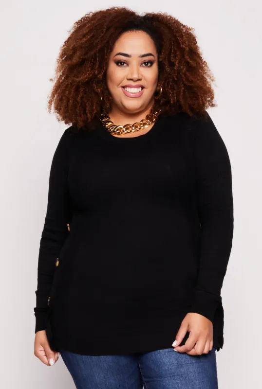 Plus Size Button Detail Side Sweater sold by Rainbow