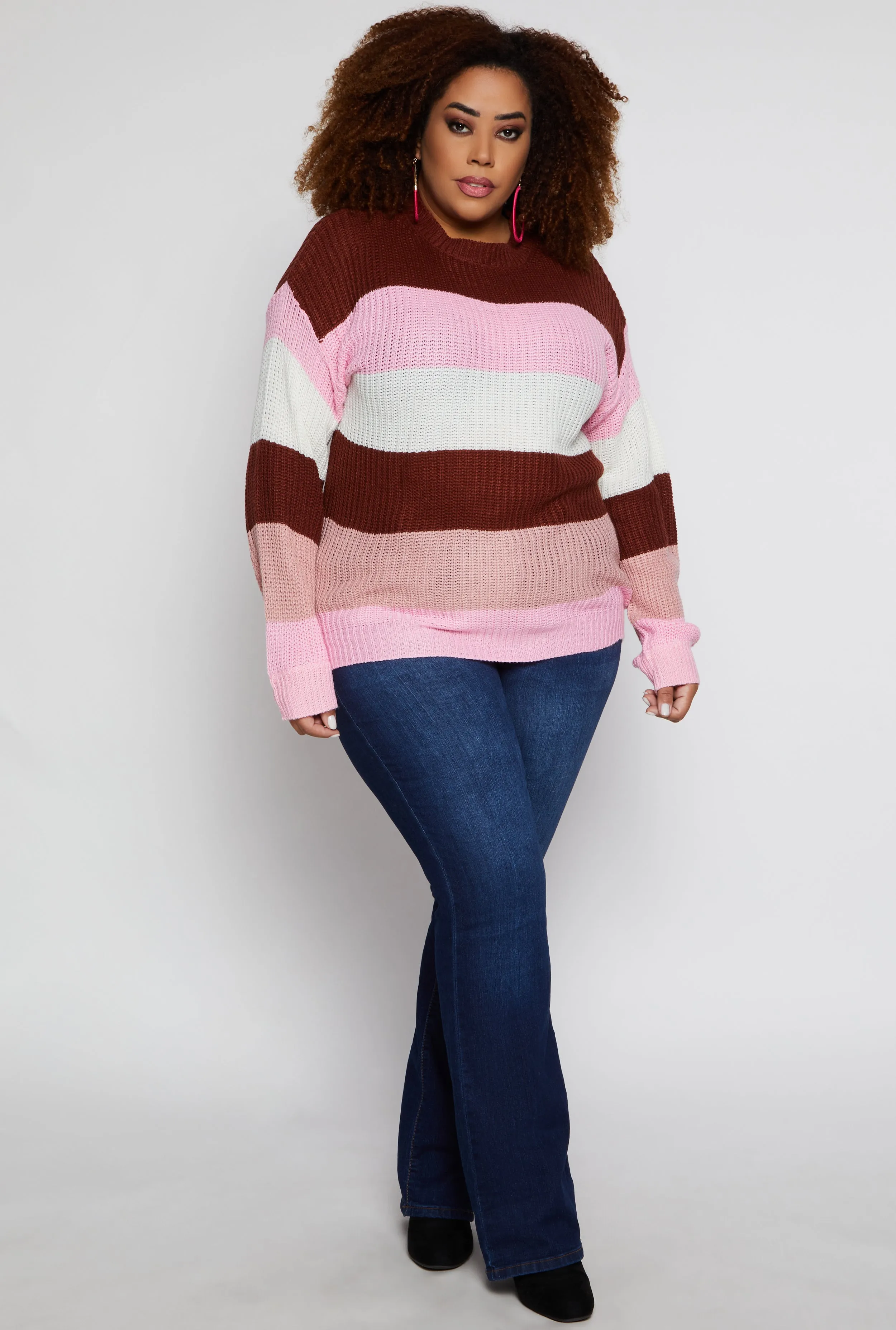 Plus Size Color Block Stripe Sweater sold by Rainbow product image thumbnail 2