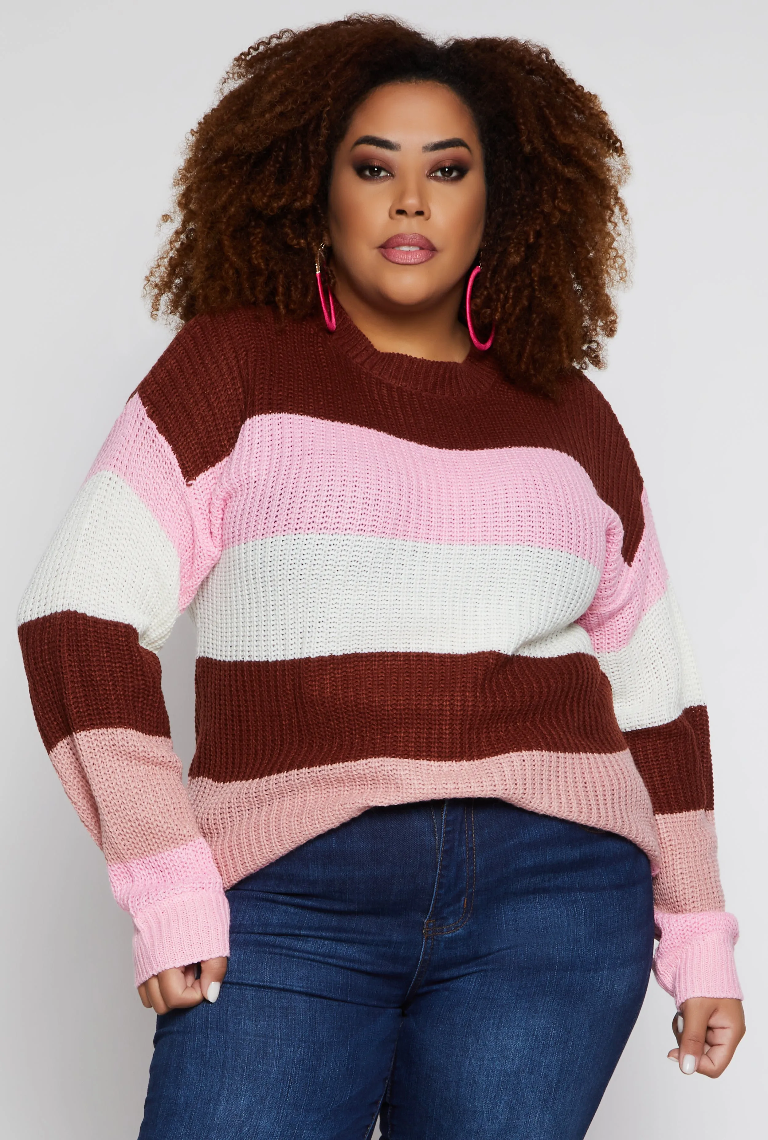 Plus Size Color Block Stripe Sweater sold by Rainbow