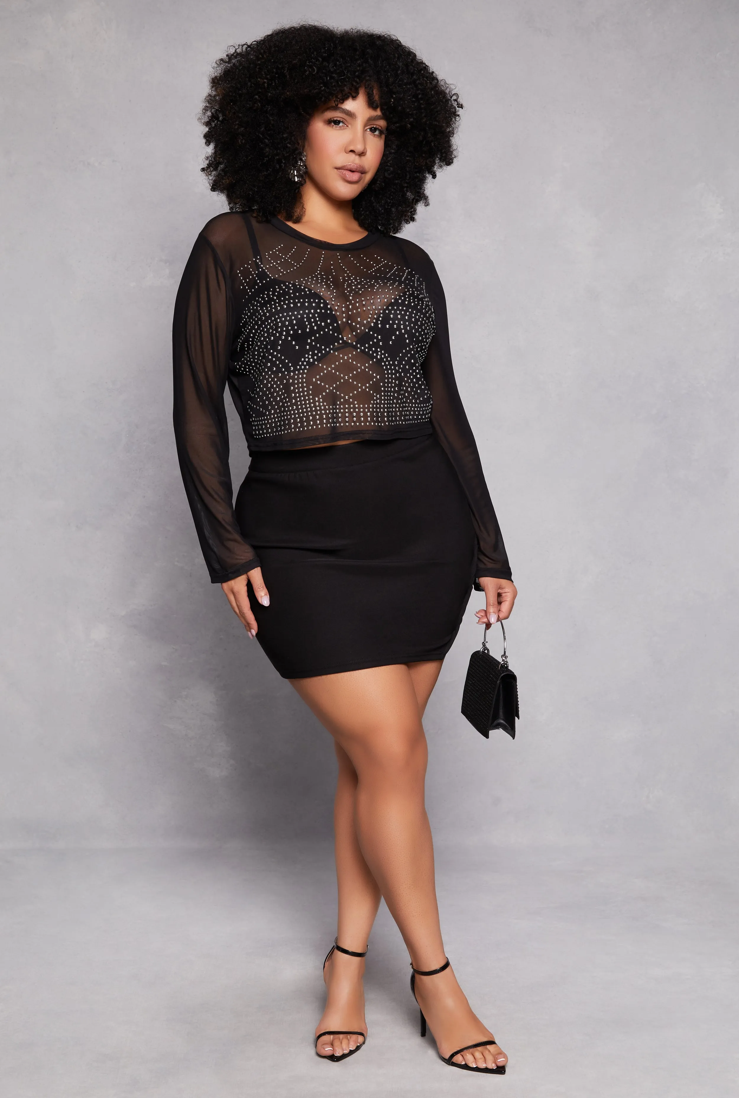 Plus Size Rhinestone Mesh Crop Top sold by Rainbow product image thumbnail 2