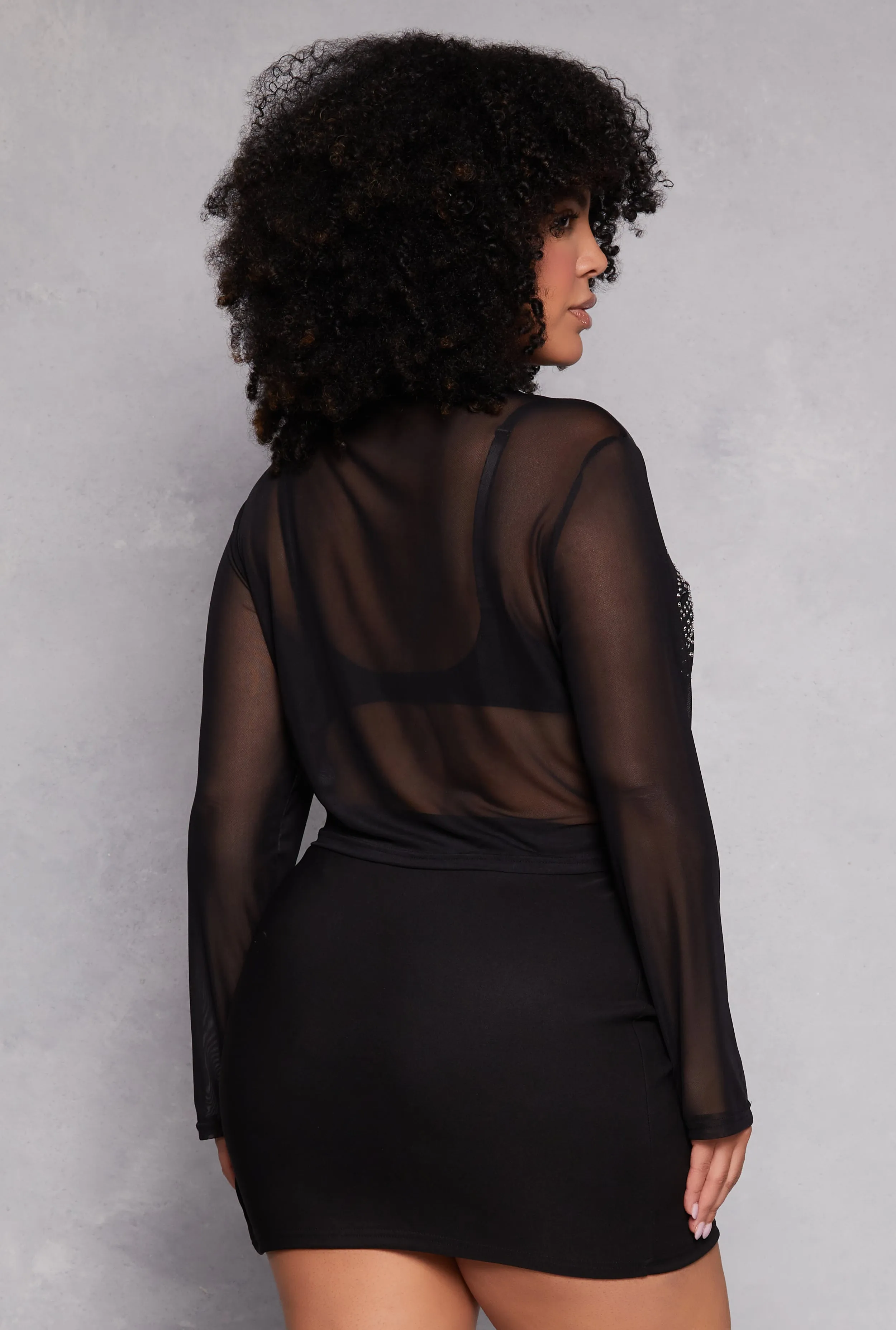 Plus Size Rhinestone Mesh Crop Top sold by Rainbow product image thumbnail 3