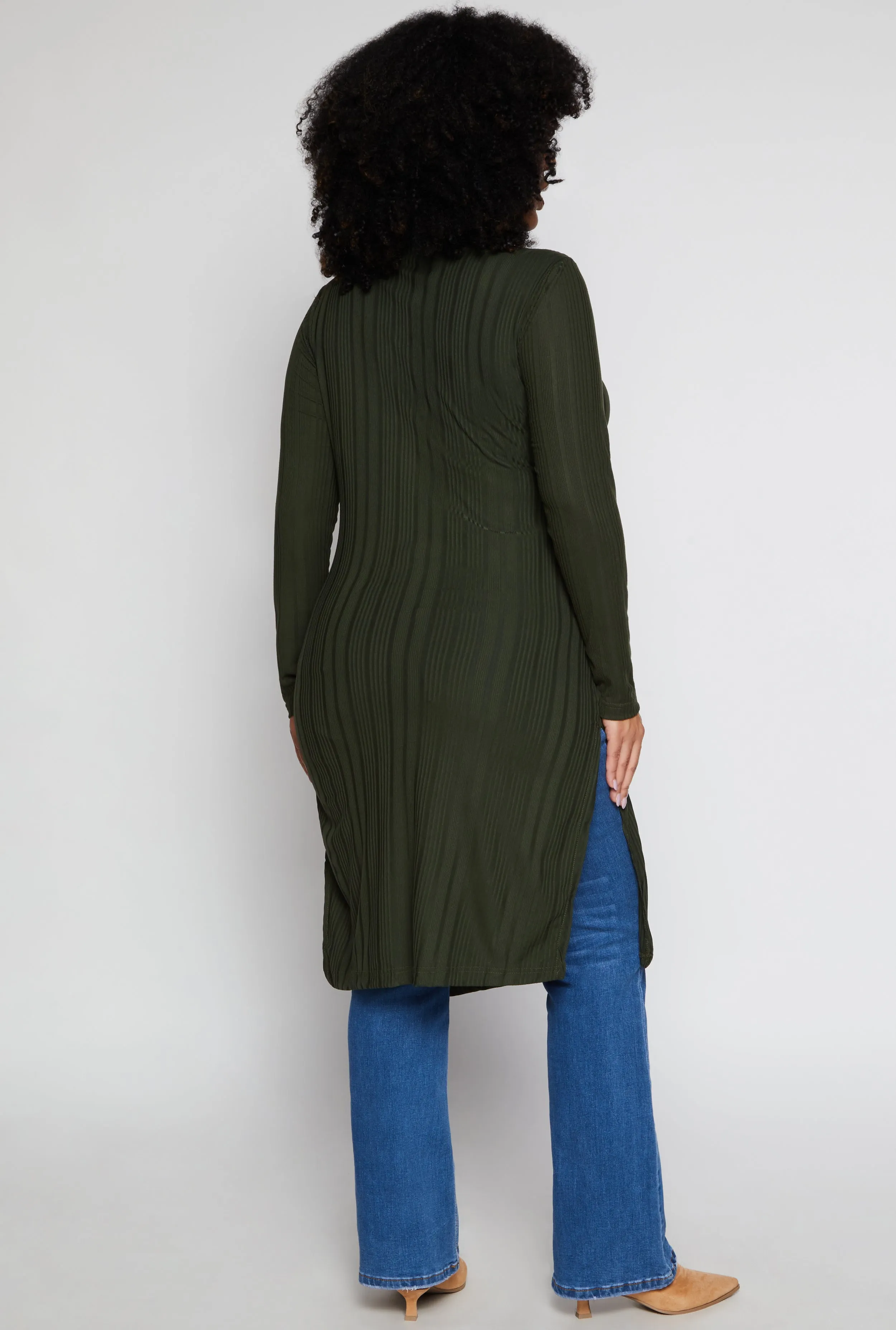 Plus Size Ribbed Knit Lace Up Collar Maxi Top sold by Rainbow product image thumbnail 3