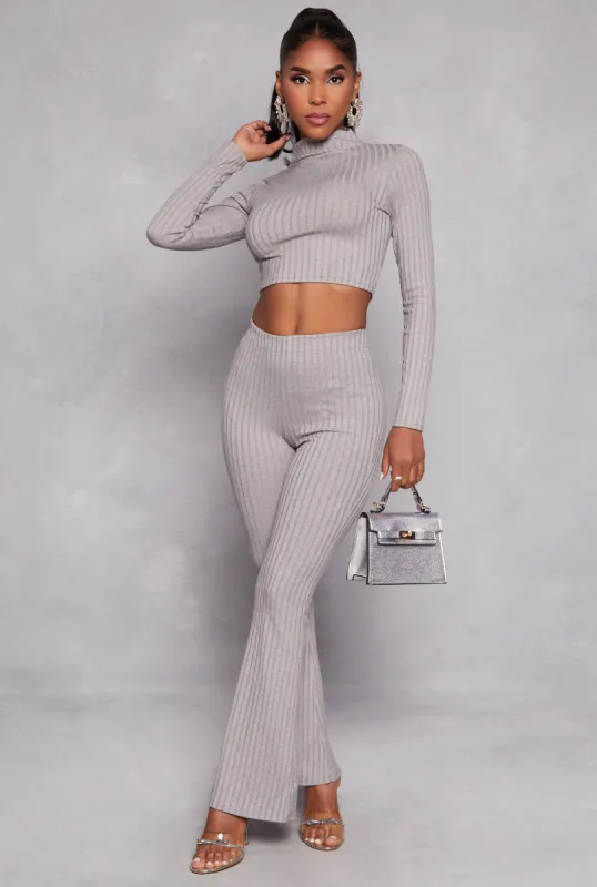 Ribbed Knit High Waist Flare Pants sold by Rainbow