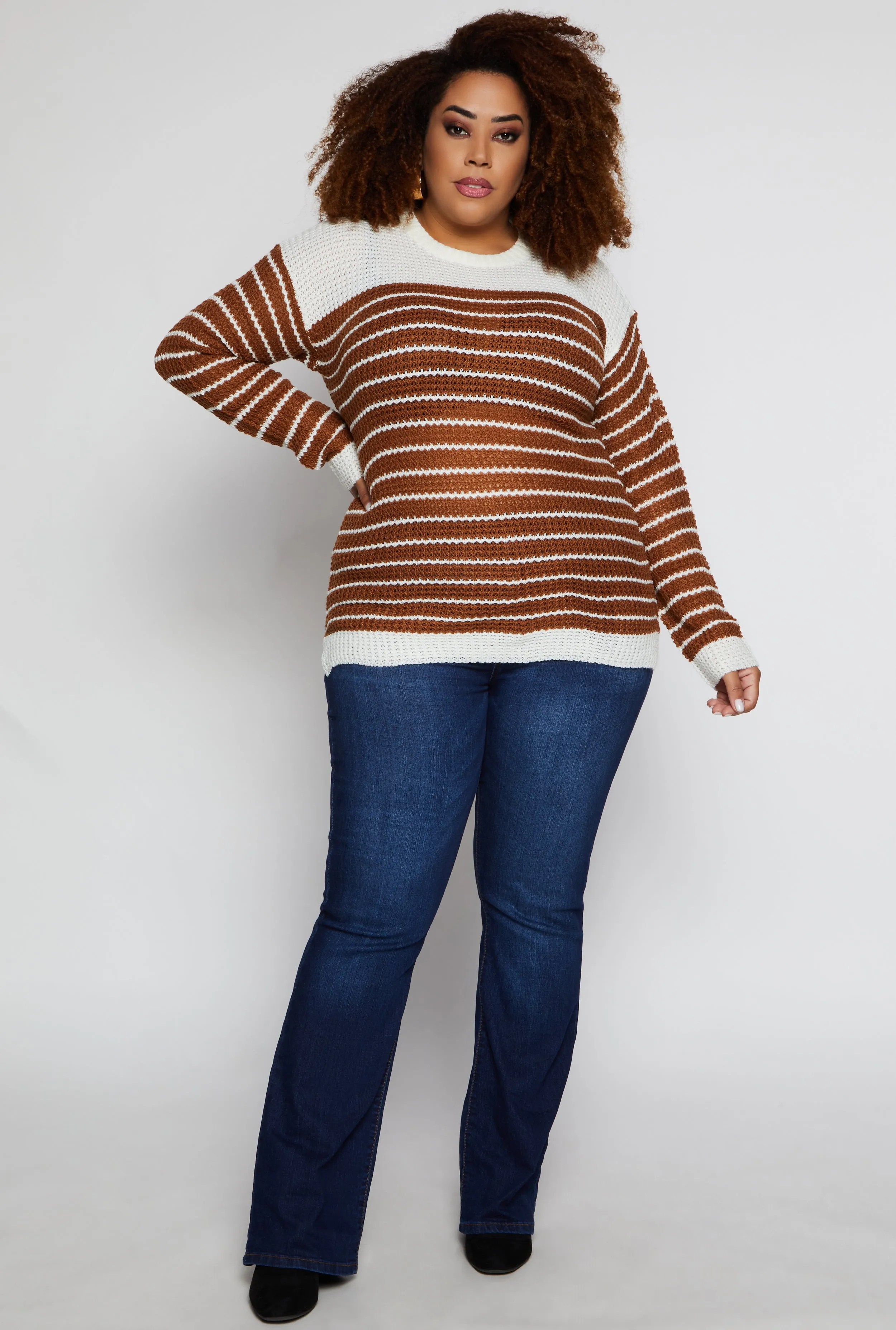 Plus Size Crew Neck Striped Sweater sold by Rainbow product image thumbnail 2