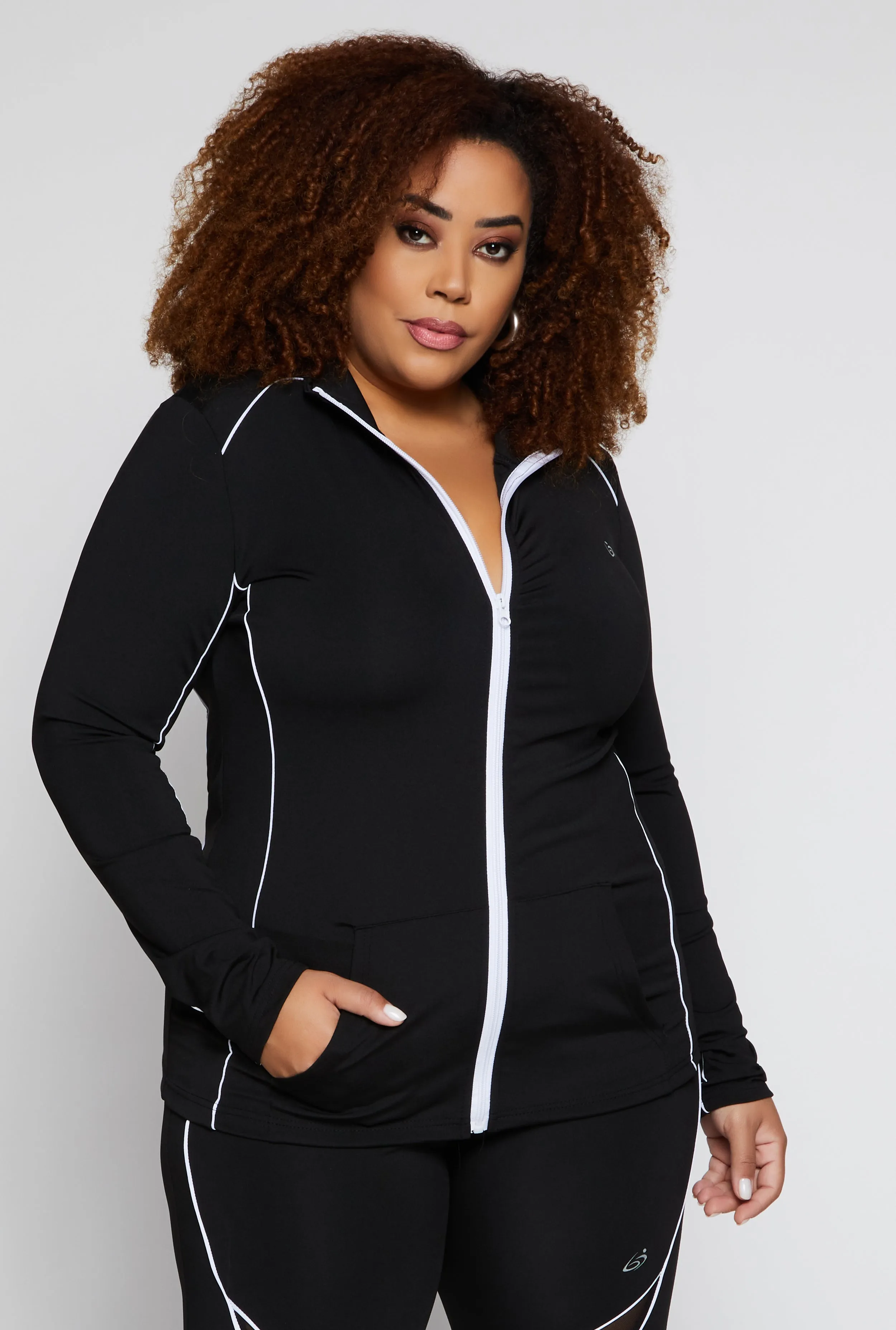 Plus Size Contrast Trim Track Jacket sold by Rainbow