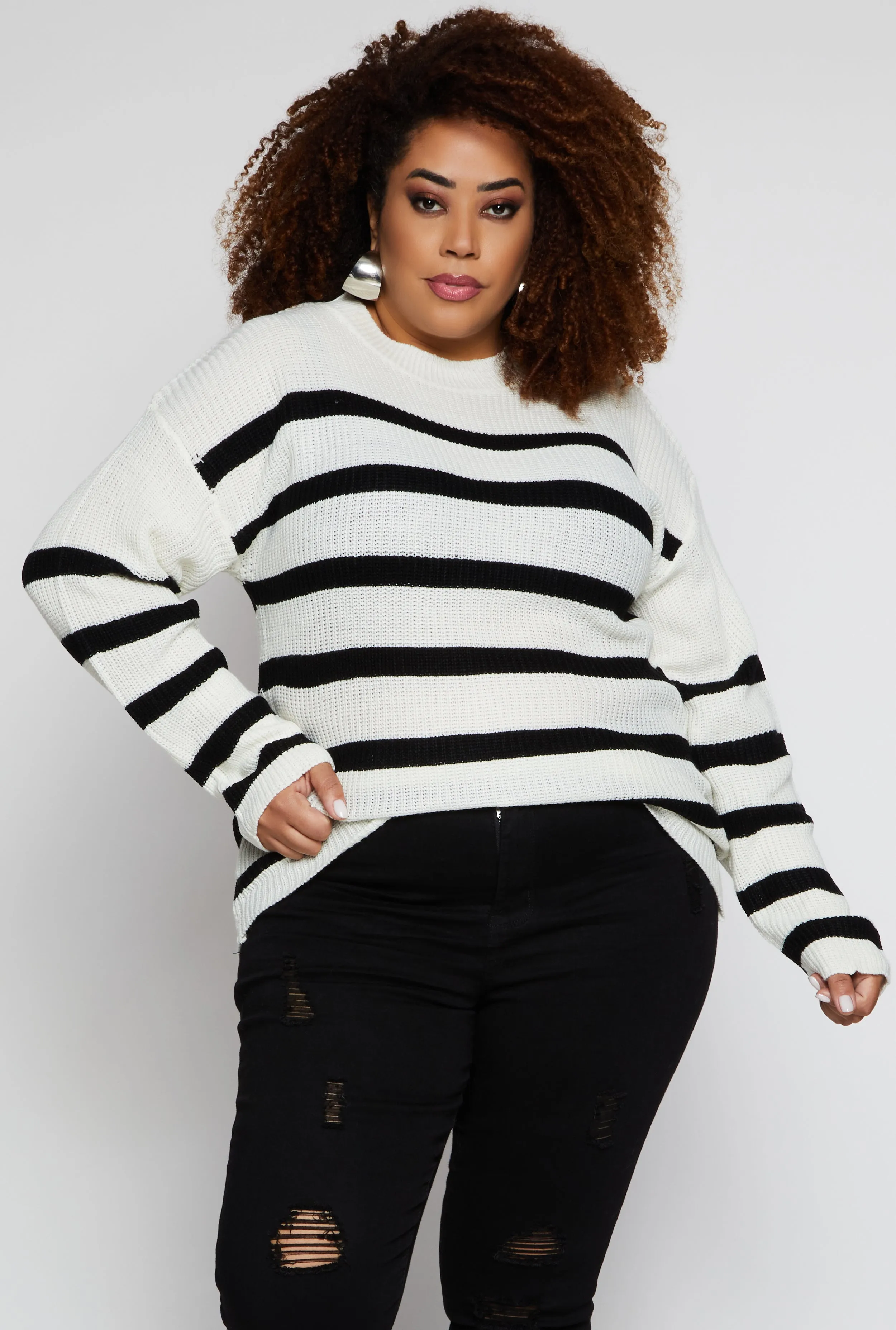 Plus Size Striped Knit Pullover Sweater sold by Rainbow