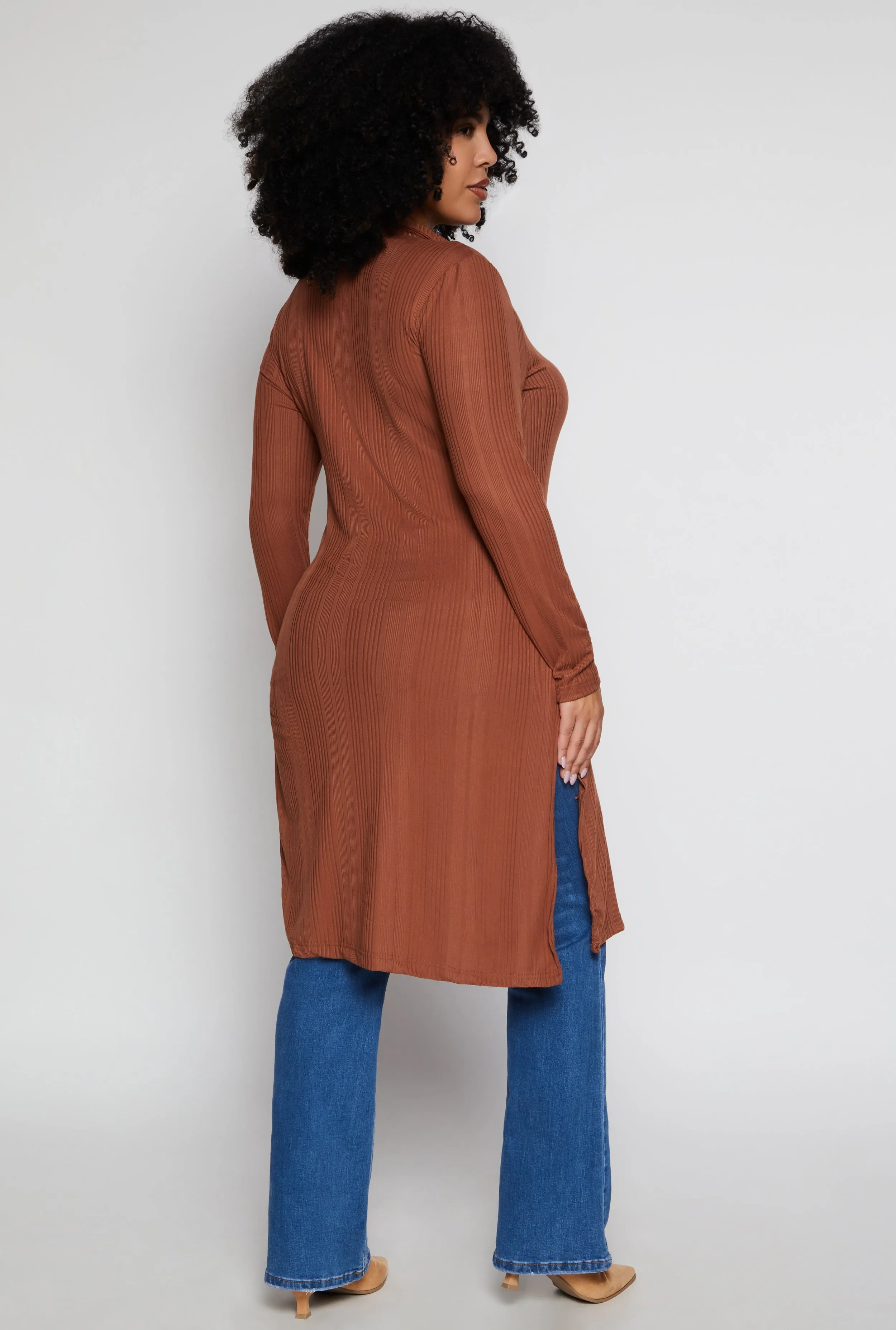 Plus Size Ribbed Knit Lace Up Collar Maxi Top sold by Rainbow product image thumbnail 3