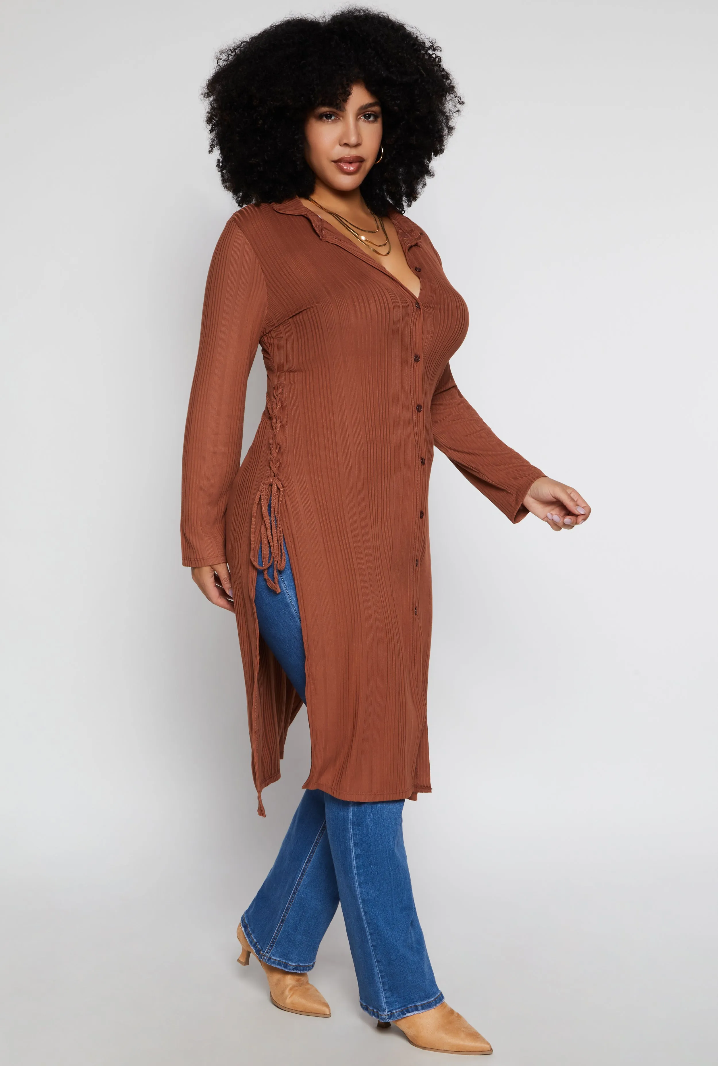 Plus Size Lace Up Side Slit Maxi Top sold by Rainbow
