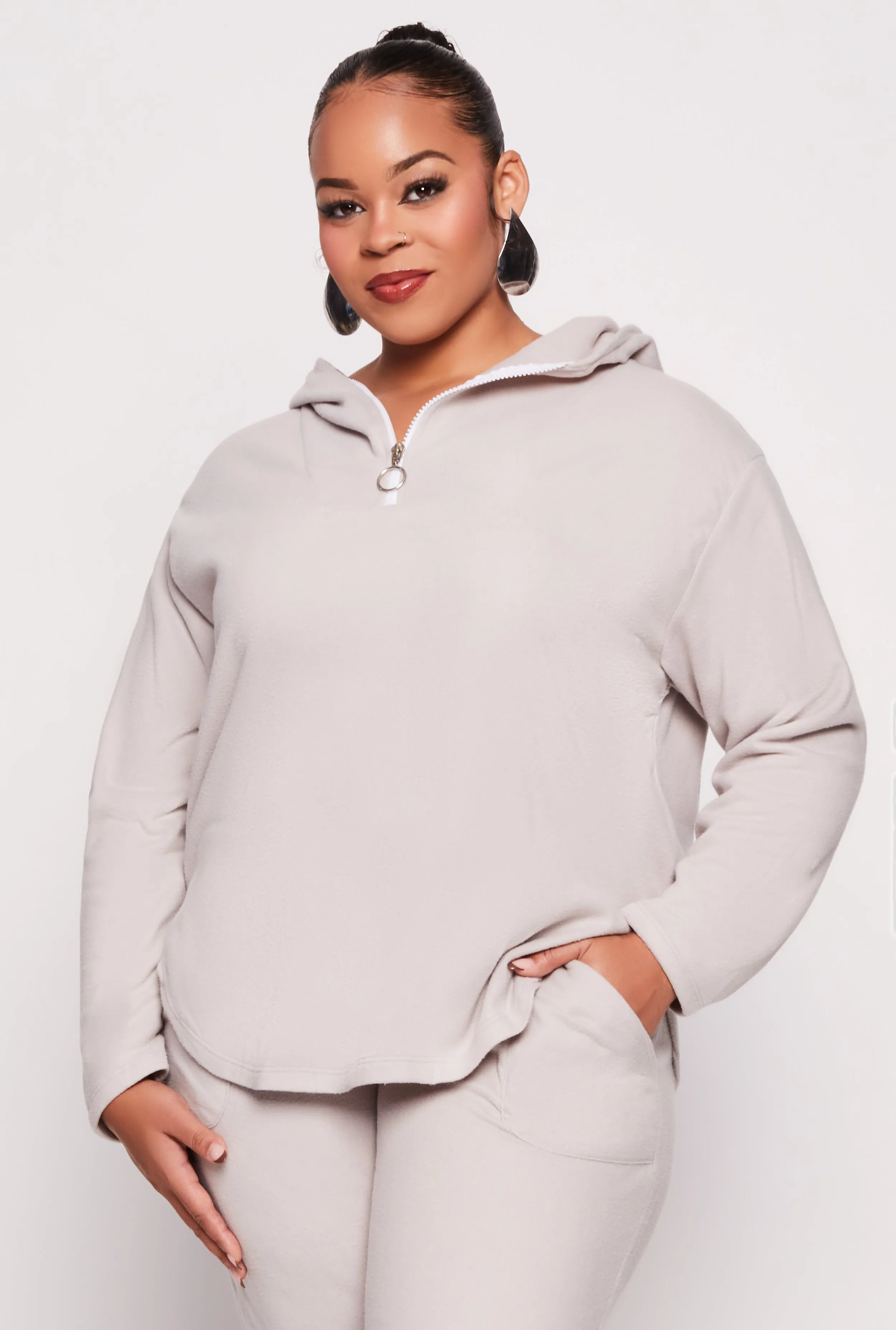 Plus Size Fleece Half Zip Hoodie sold by Rainbow