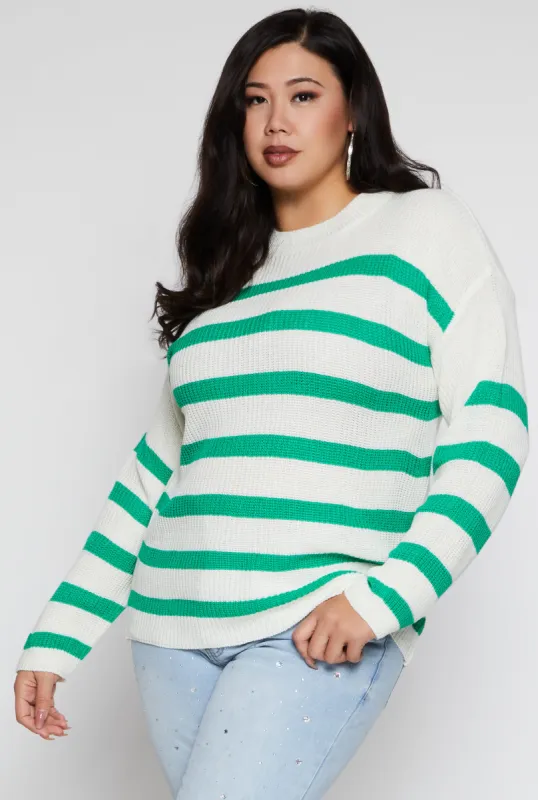 Plus Size Striped Knit Pullover Sweater sold by Rainbow