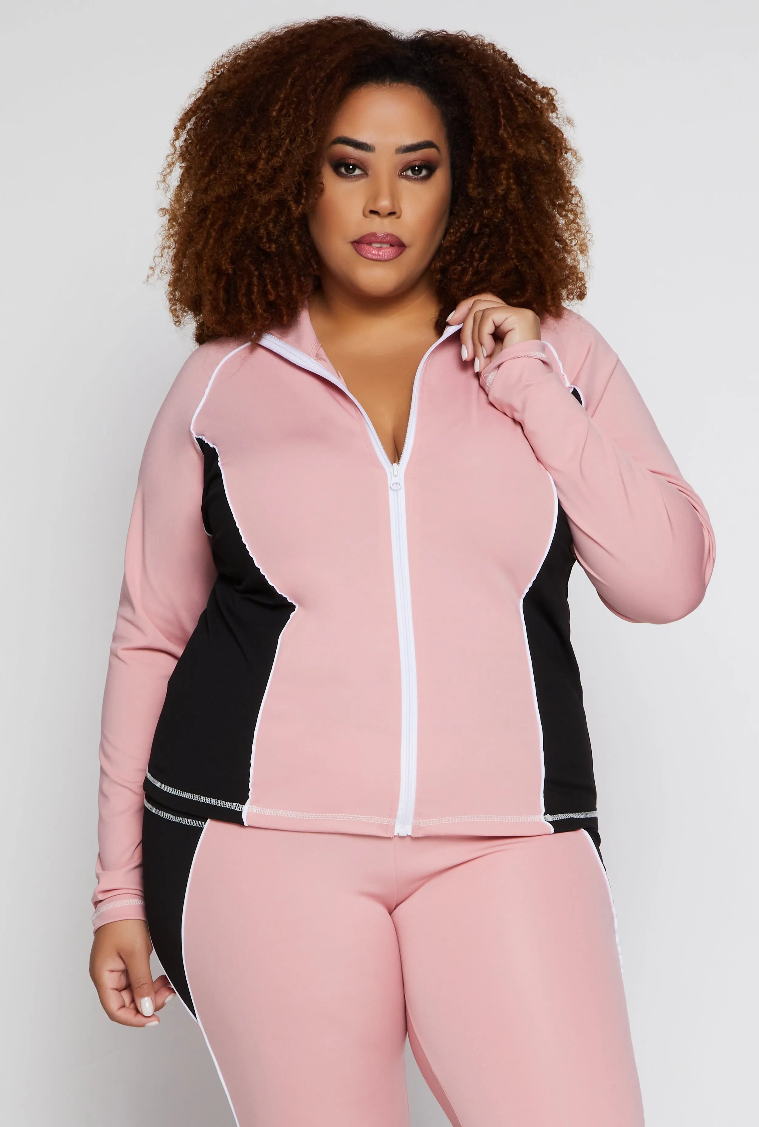 Plus Size Color Block Contrast Trim Track Jacket sold by Rainbow