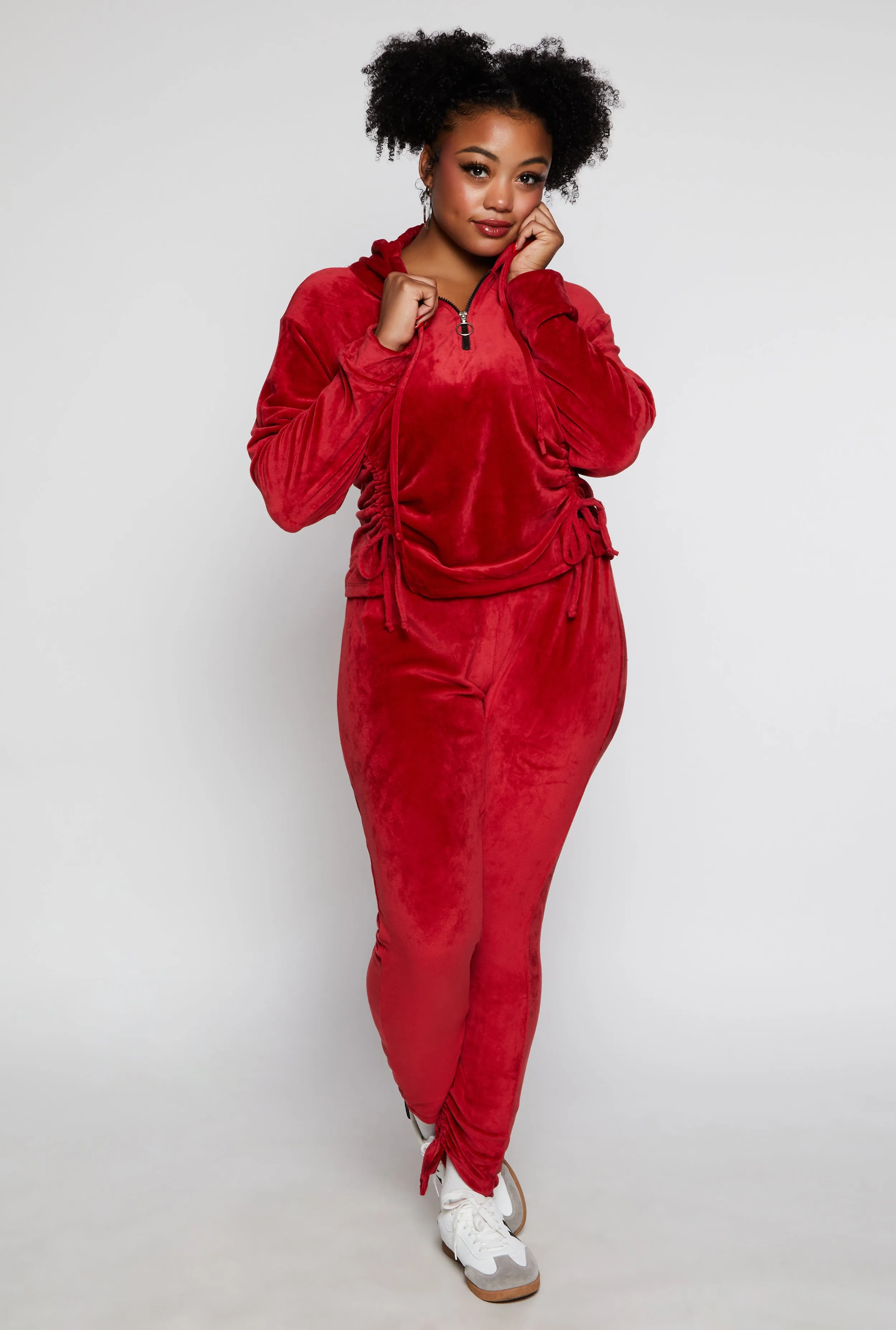Plus Size Velour Ruched Half Zip Hoodie sold by Rainbow product image thumbnail 2