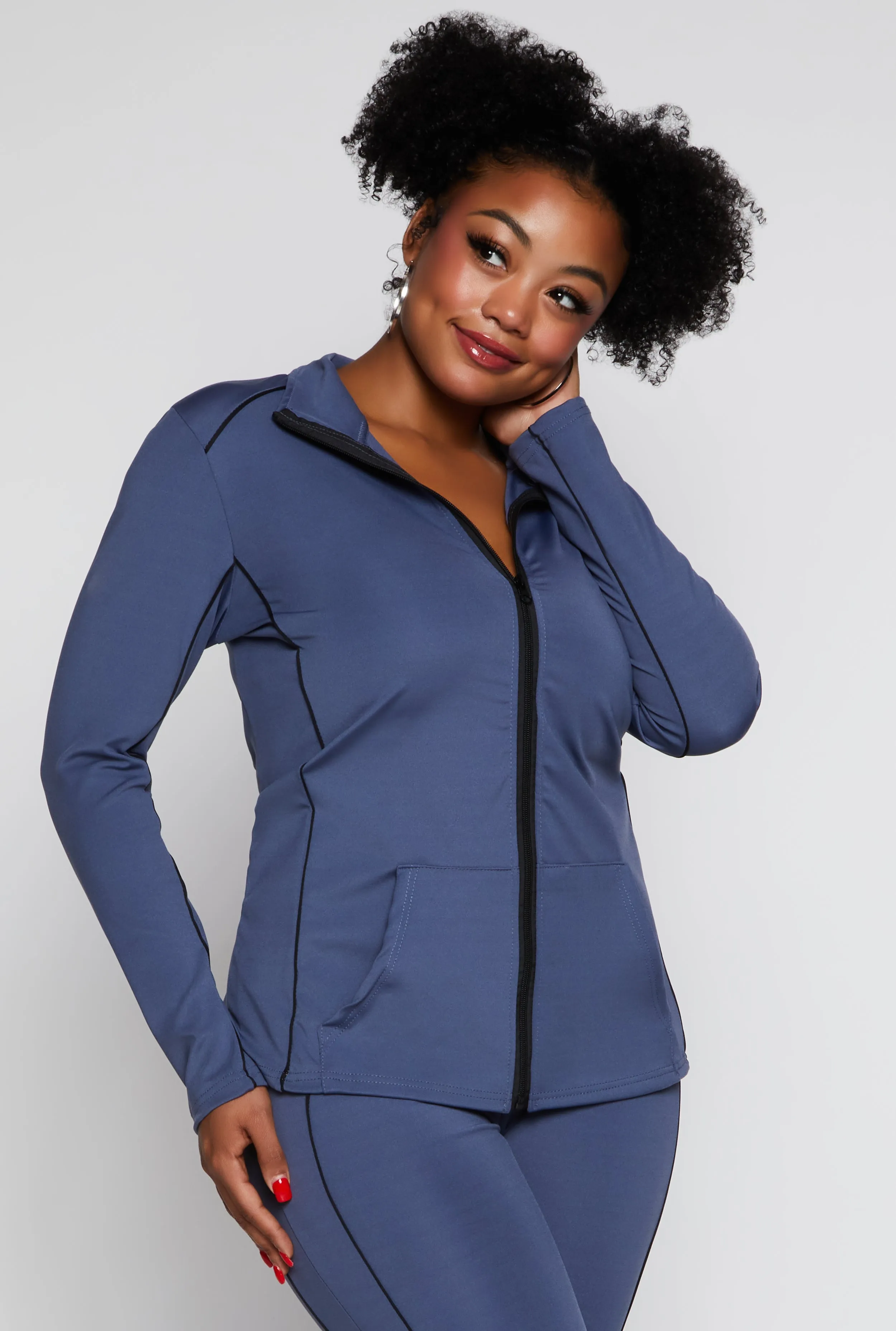 Plus Size Contrast Trim Track Jacket sold by Rainbow