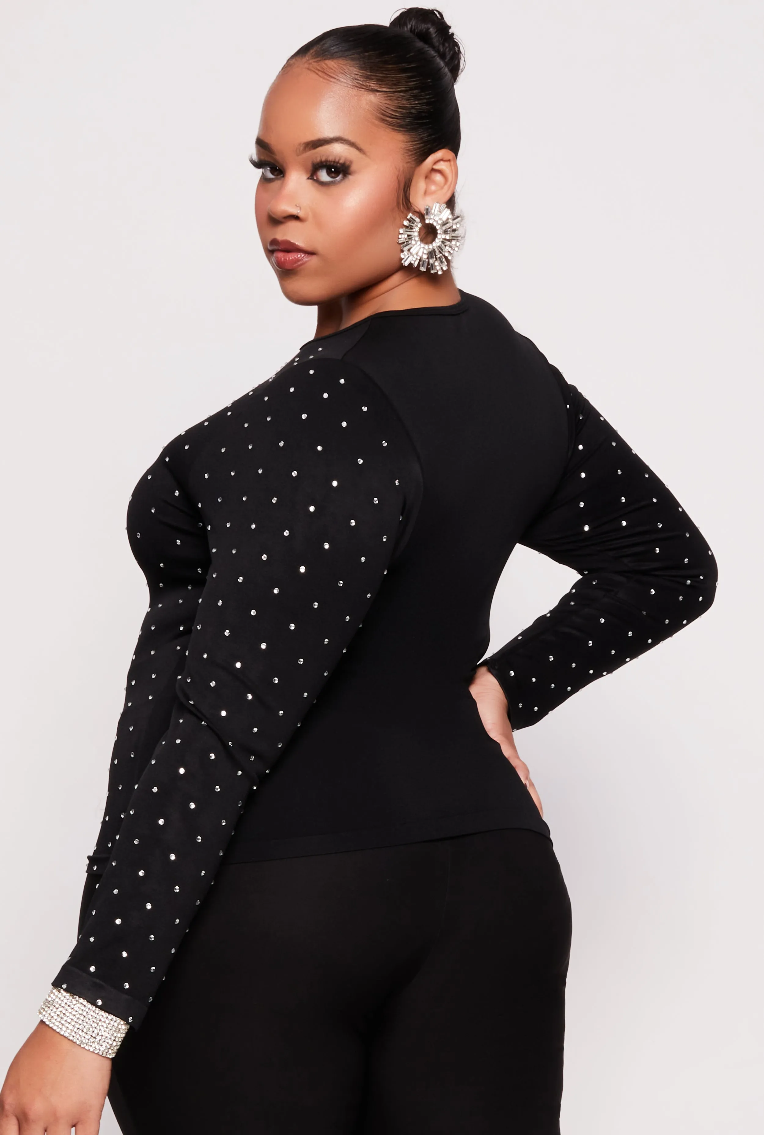 Plus Size Rhinestone Studded Long Sleeve Top sold by Rainbow product image thumbnail 3