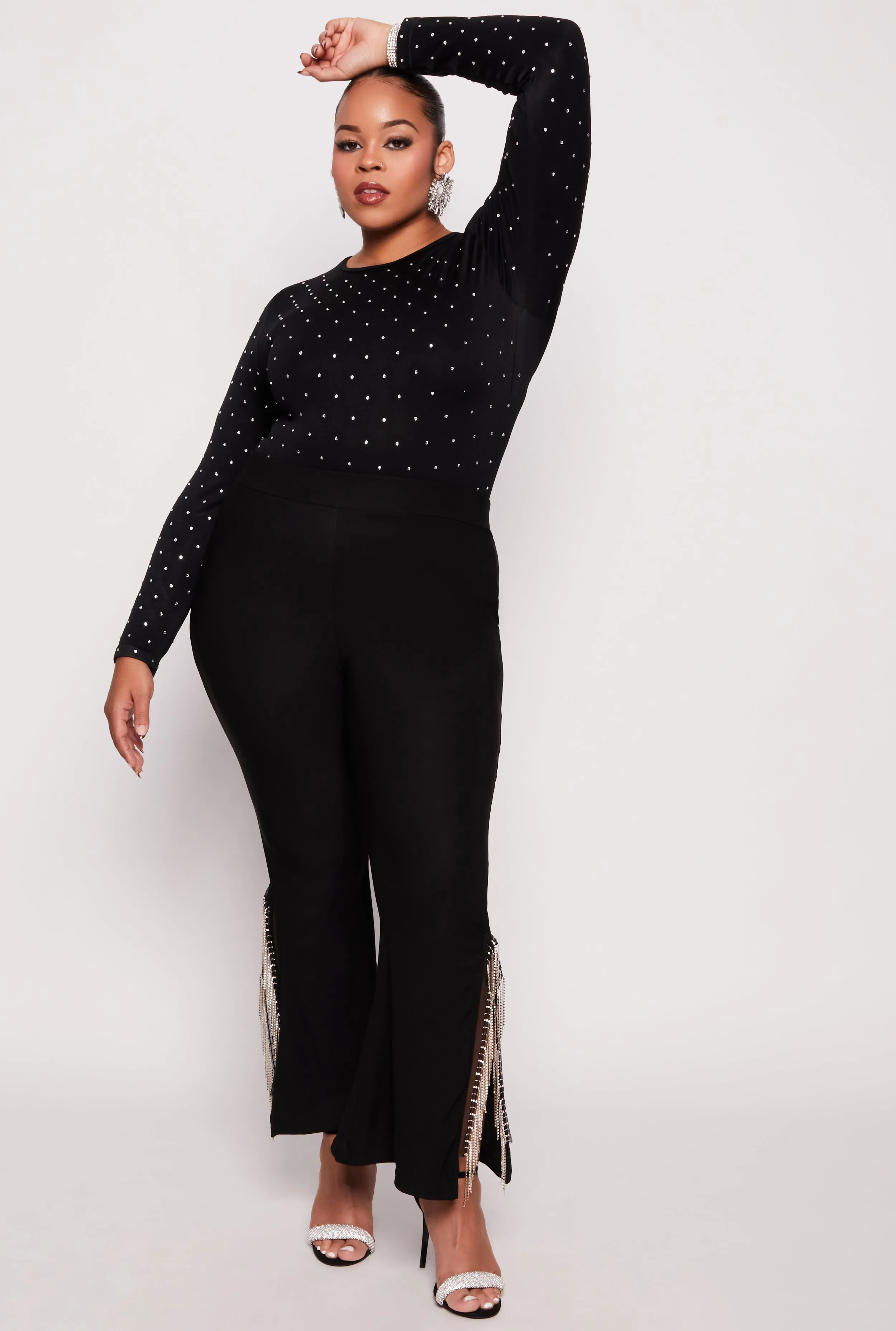 Plus Size Rhinestone Studded Long Sleeve Top sold by Rainbow product image thumbnail 2