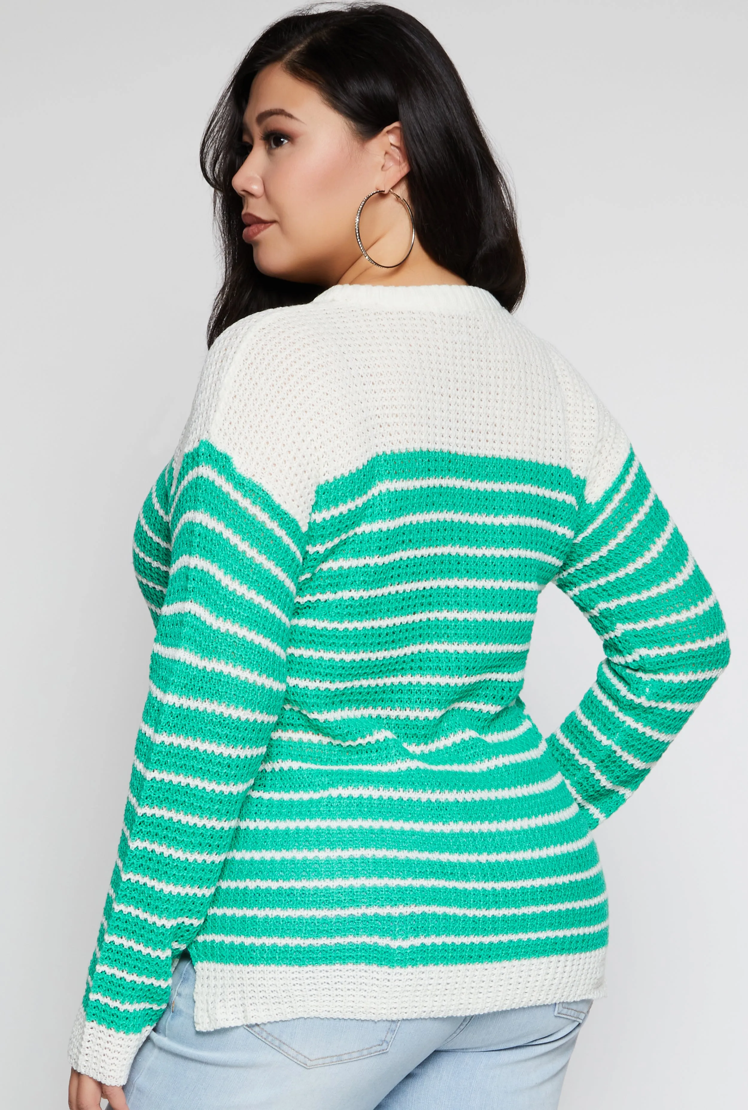 Plus Size Crew Neck Striped Sweater sold by Rainbow product image thumbnail 3