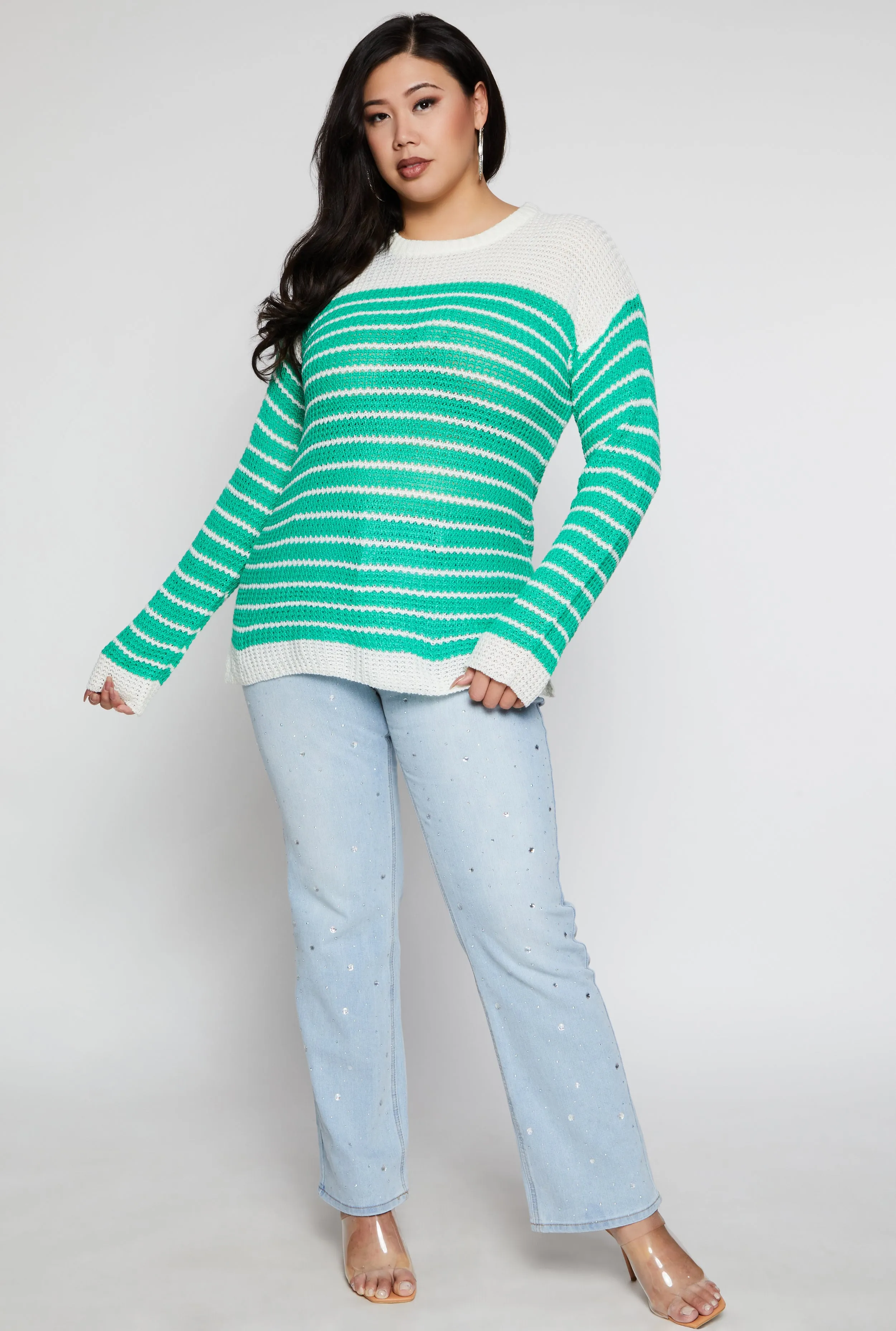 Plus Size Crew Neck Striped Sweater sold by Rainbow product image thumbnail 2