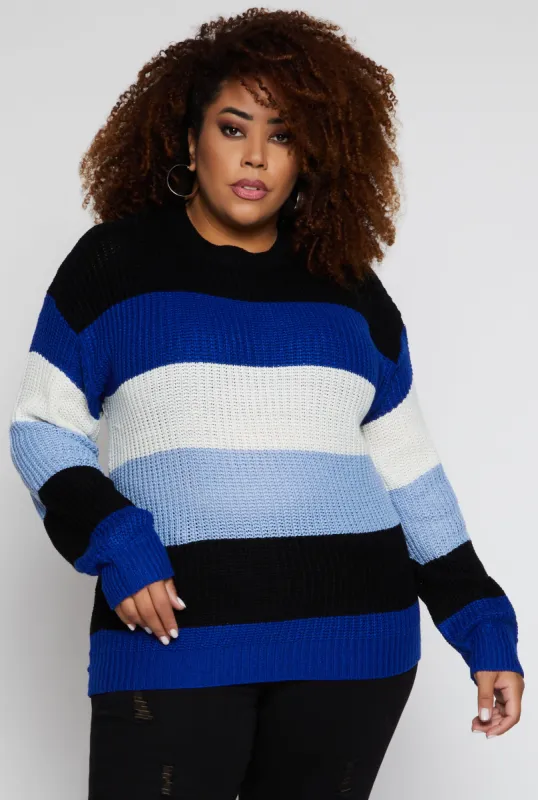 Plus Size Color Block Stripe Sweater sold by Rainbow