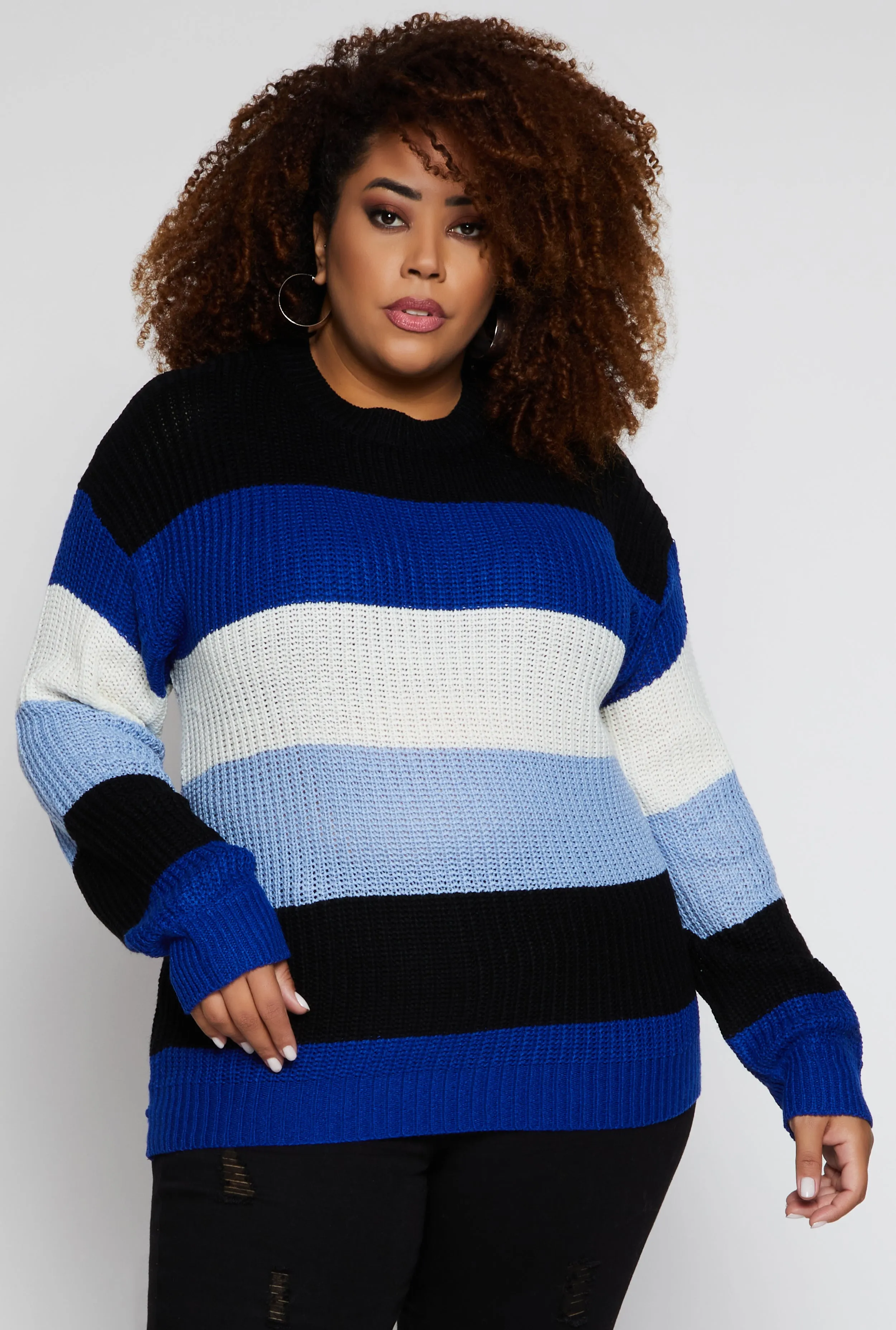 Plus Size Color Block Stripe Sweater sold by Rainbow