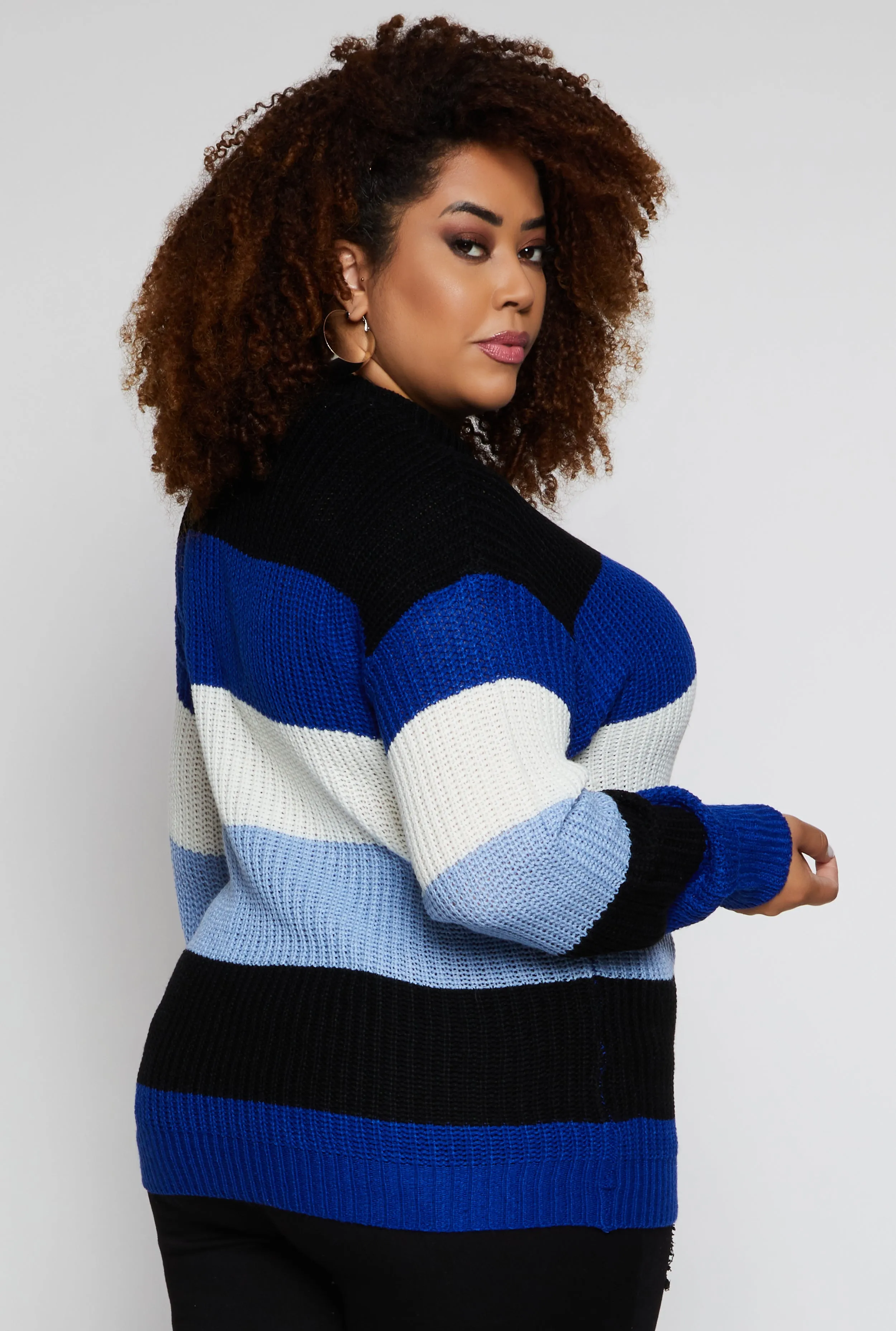 Plus Size Color Block Stripe Sweater sold by Rainbow product image thumbnail 3